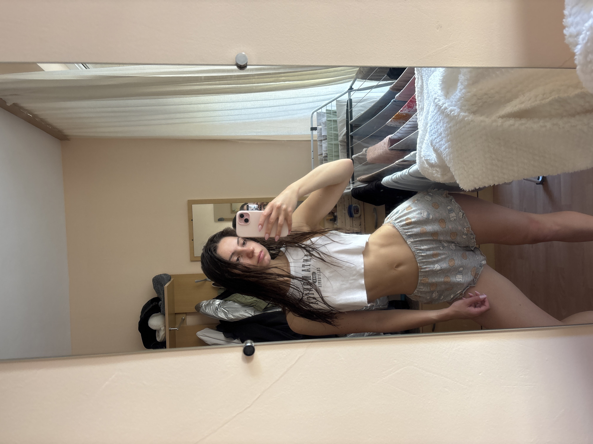 Woman documents morning routine in selfies, Varna Bulgaria