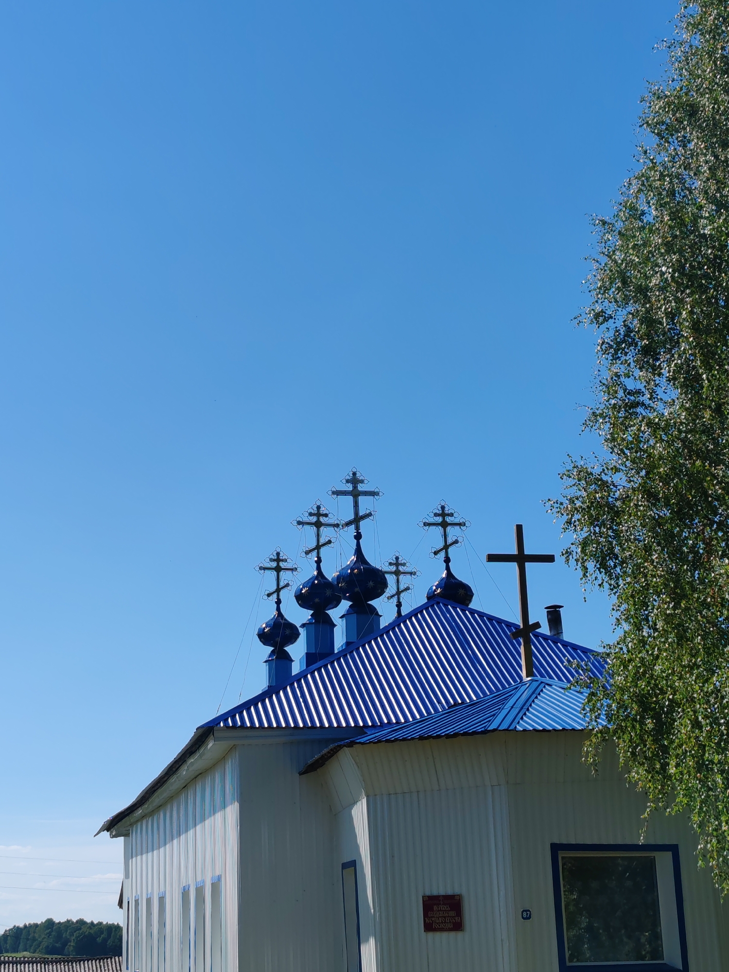 Summer morning in Chukhloma: birch trees, blue domes, open sky