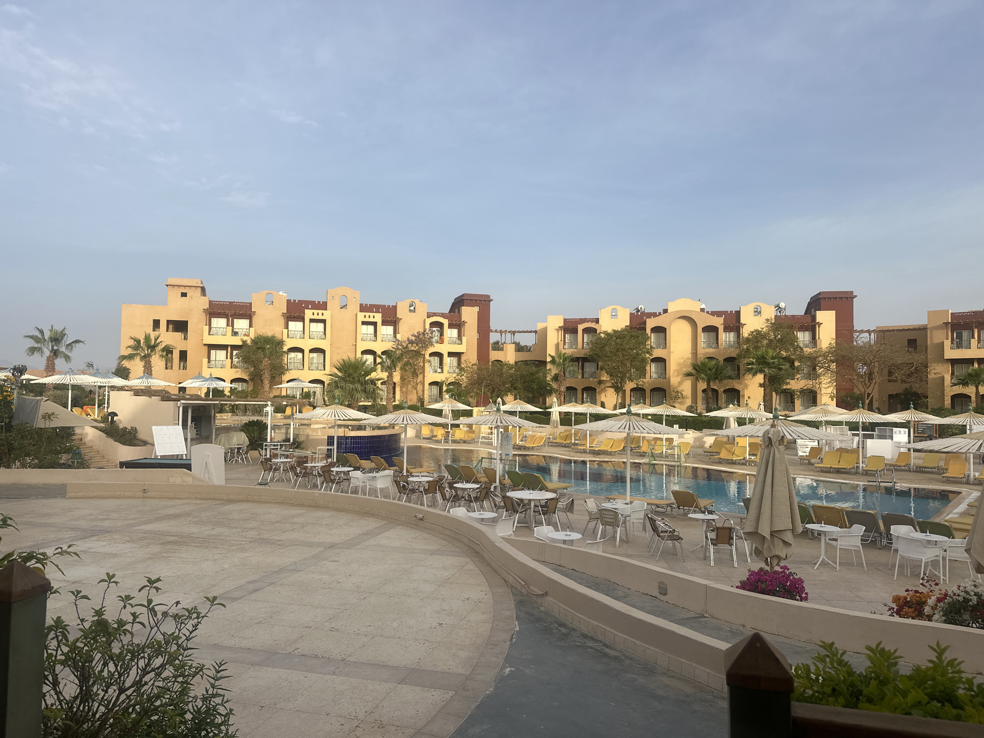 Hotel pool area photographed in Egypt