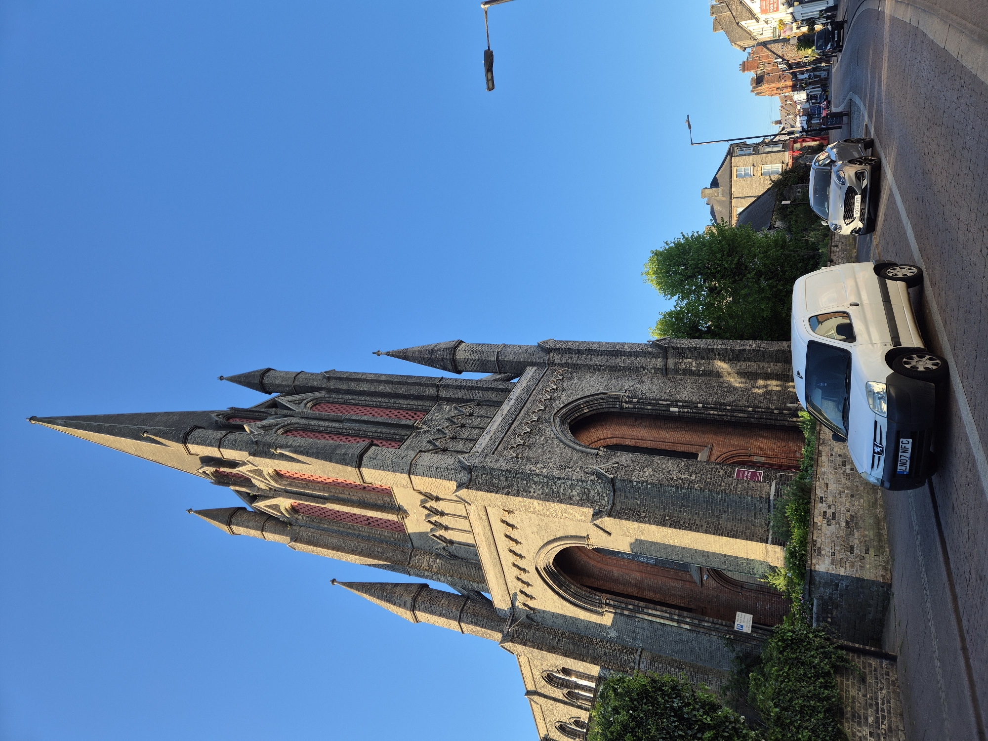 Gothic church photographed on sunny morning in West Suffolk