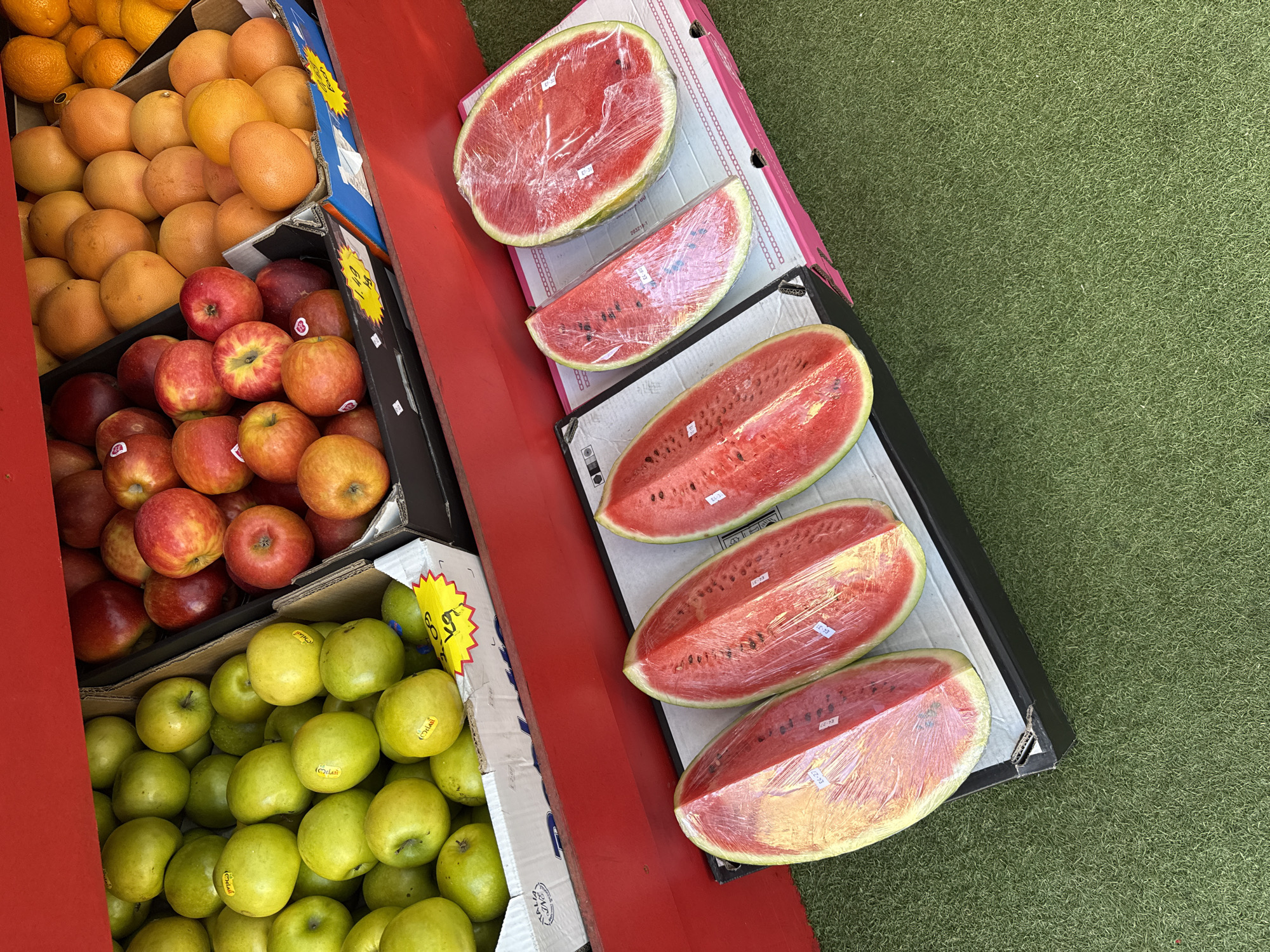 Fresh produce on display at a Great Yarmouth outdoor market