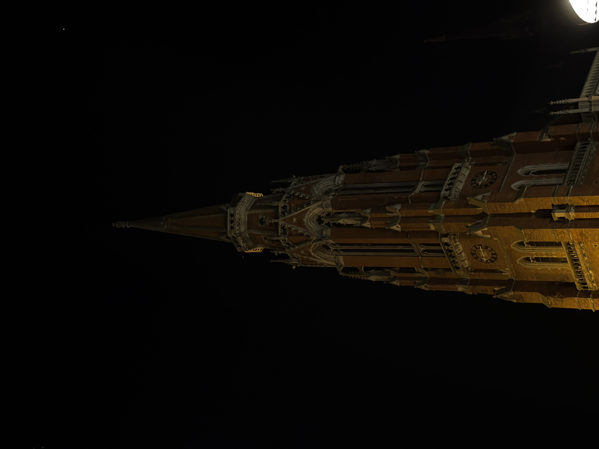 Nighttime photography session documents Osijek cathedral and historic buildings