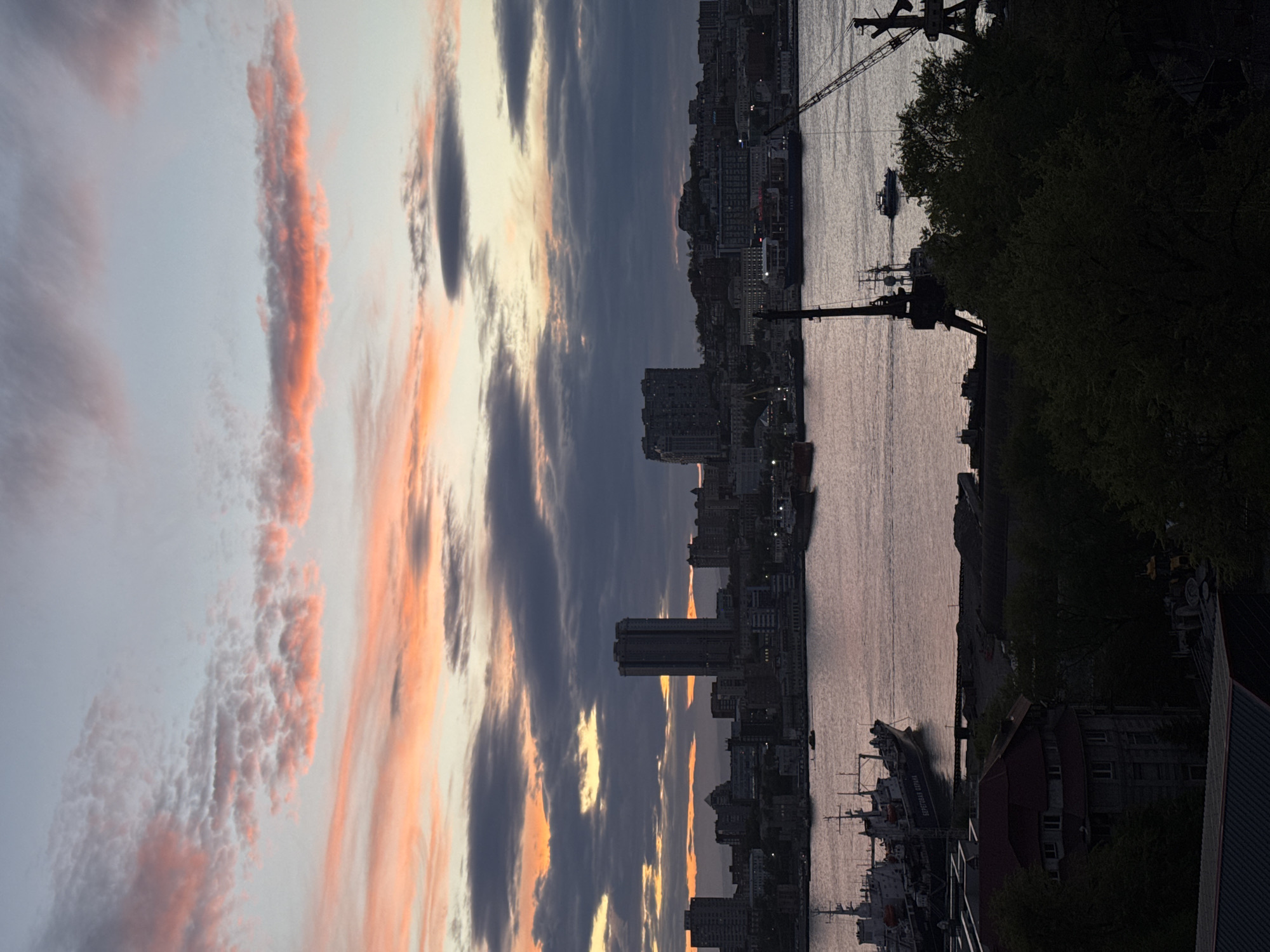 Twilight cityscape documented across Vladivostok harbor and landmarks