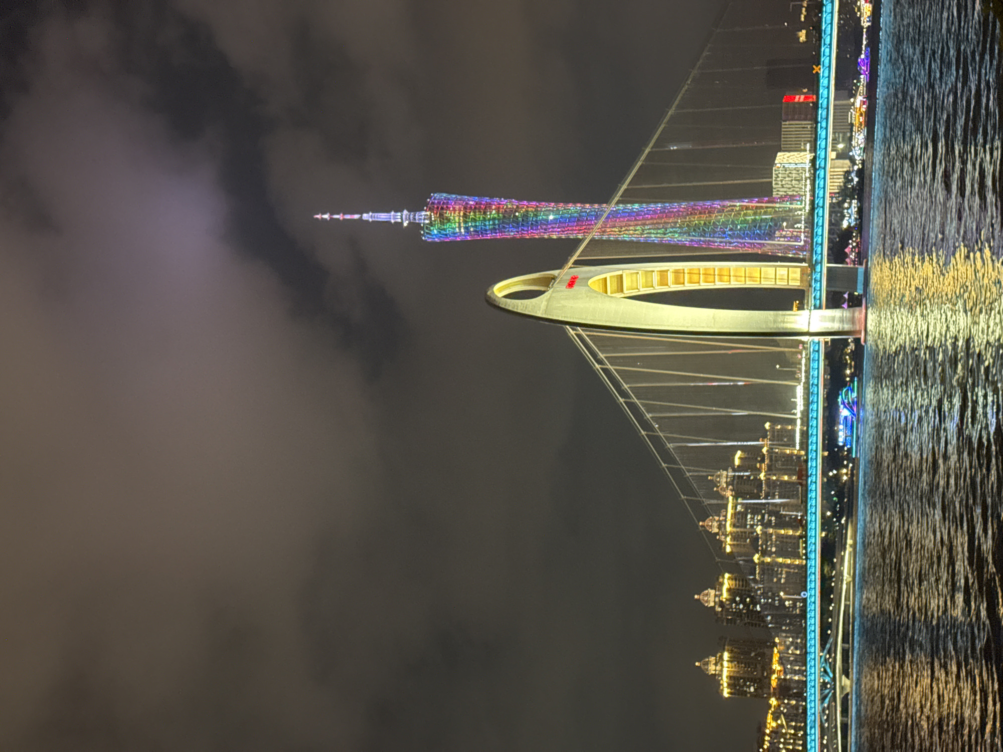 Illuminated Canton Tower captured in Guangzhou nighttime view