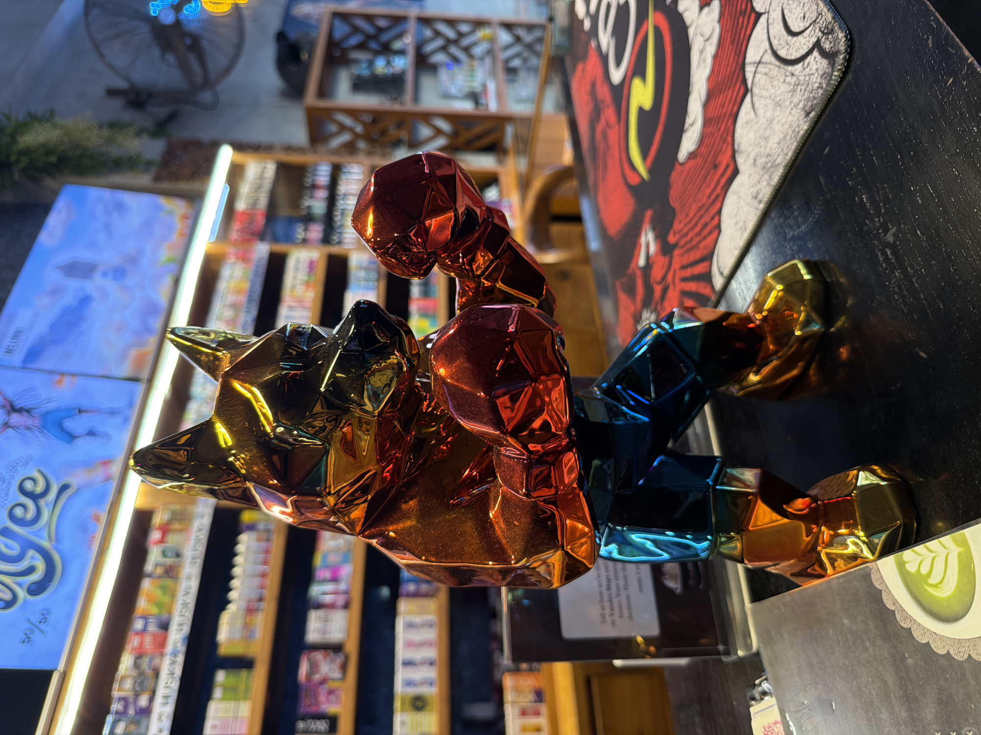 Inside a quirky Kuta Selatan café, sculptures and street life