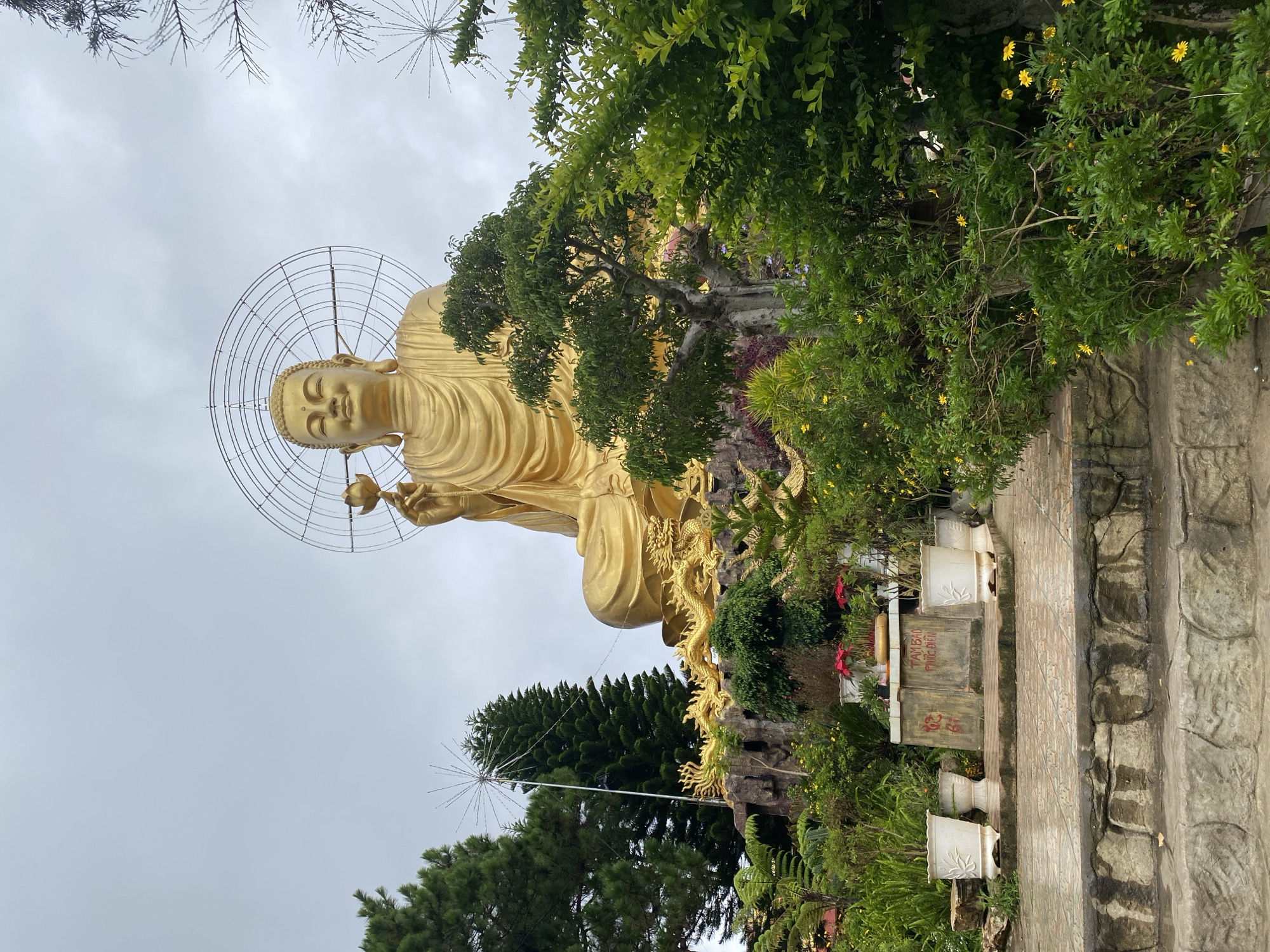 Buddhist statue grounds at Lâm Viên, Đà Lạt, after rain