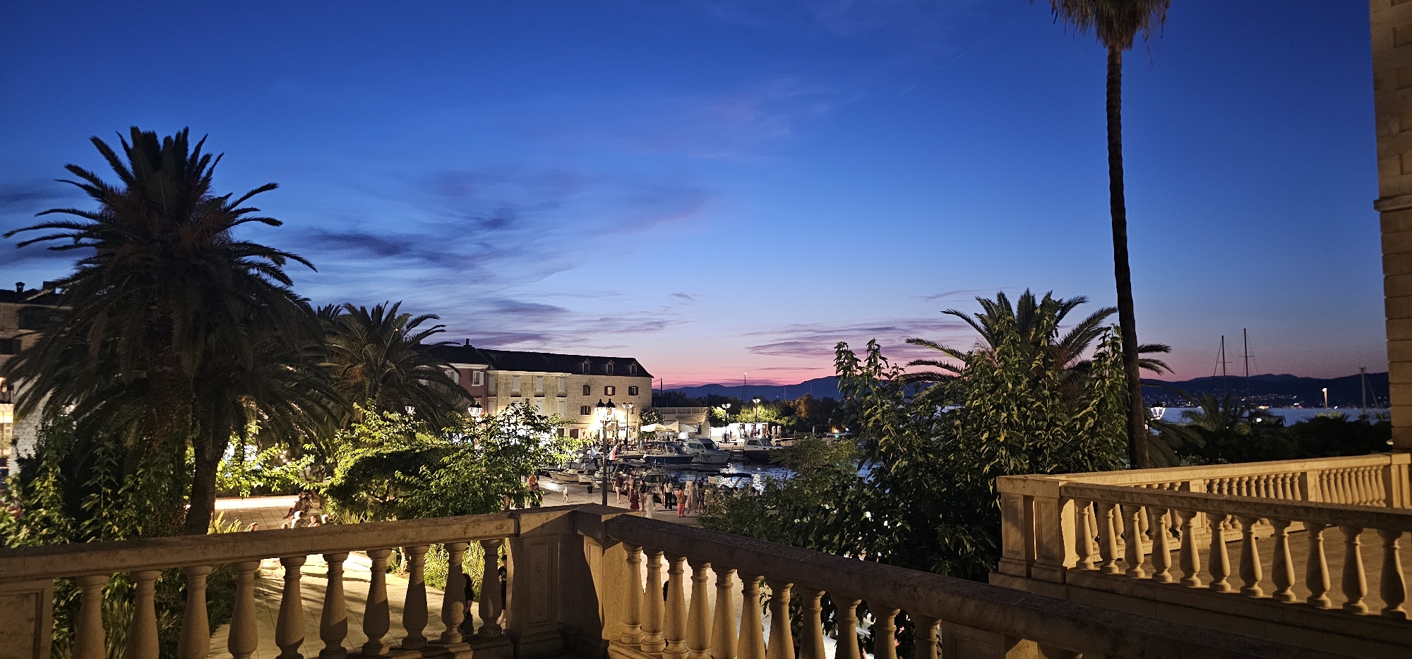 Dusk in Supetar: harbor, bell tower, and stone streets