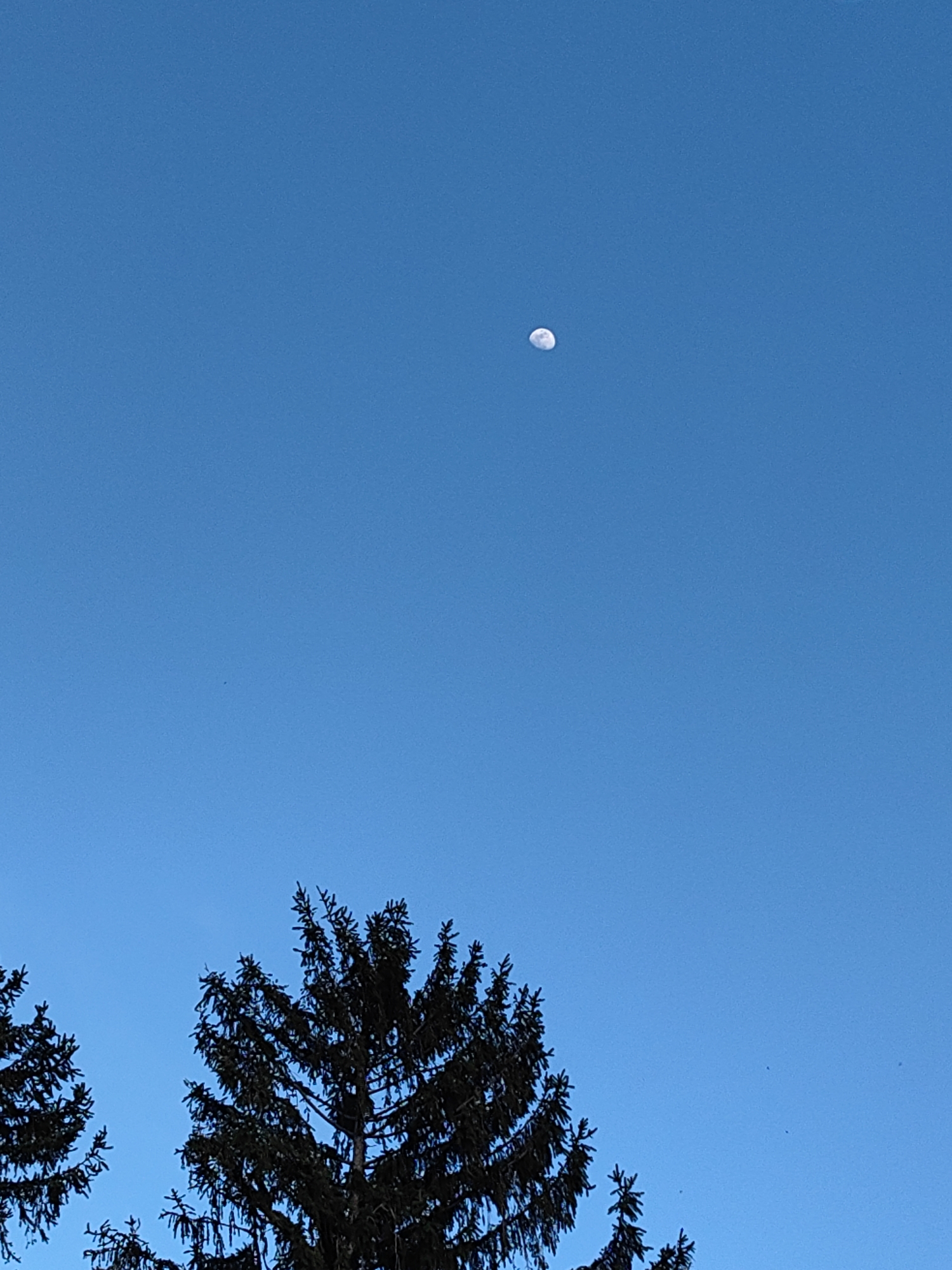 Daytime moon visible over Karlovo Bulgaria mountain landscape