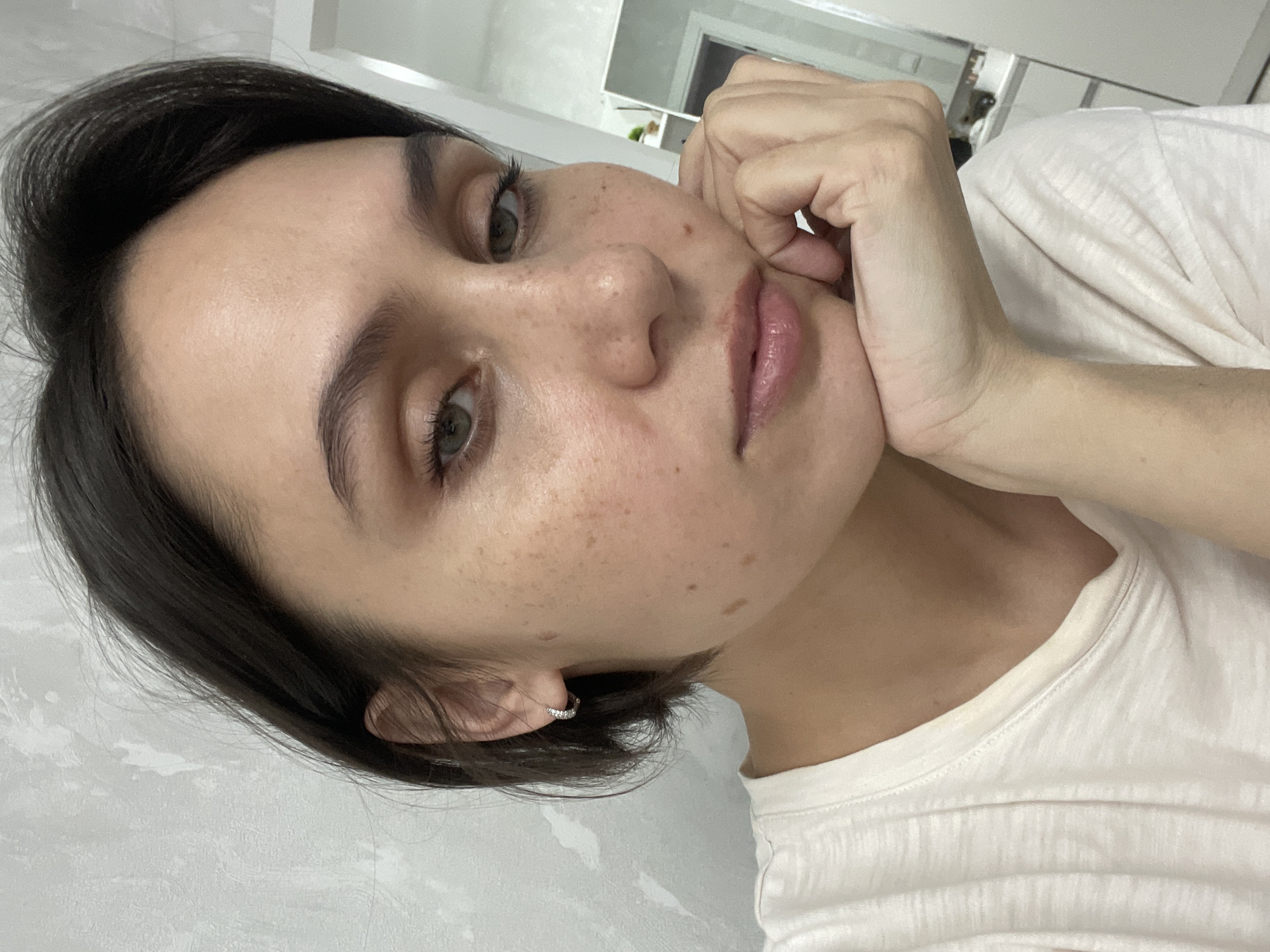 Portrait of freckled woman photographed in Izhevsk, Russia