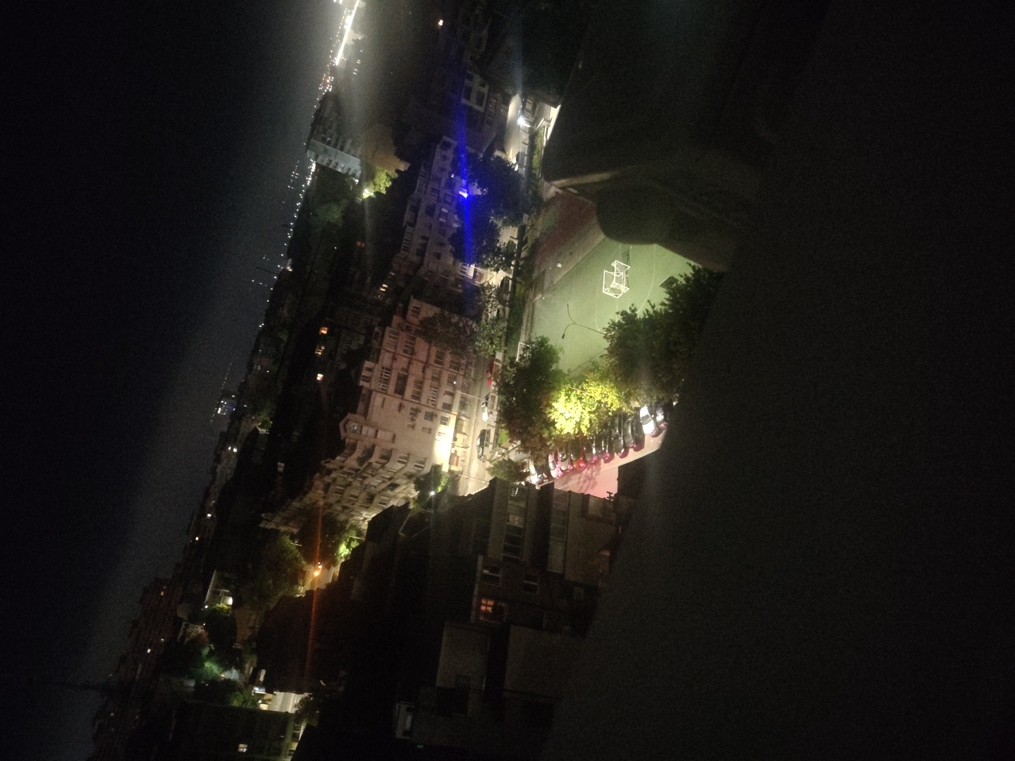 Nighttime street view captured from rooftop in Burgas, Bulgaria