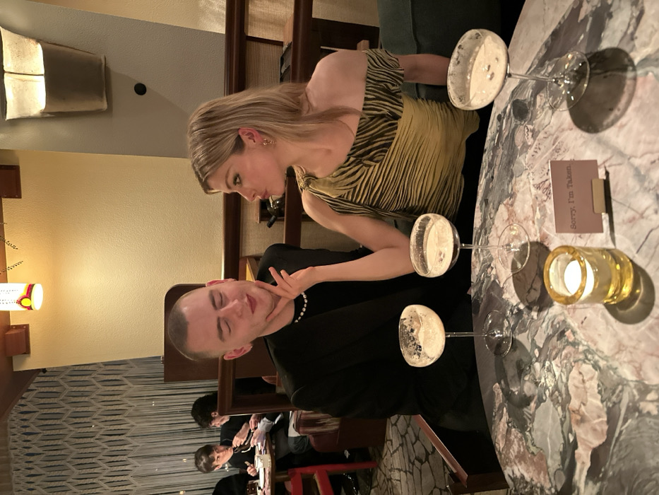 London diners share upscale evening meal with champagne and desserts