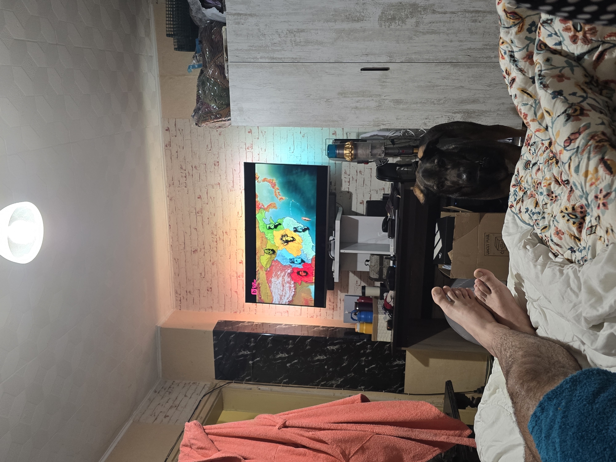 Evening TV viewing captured in Sofia residential setting