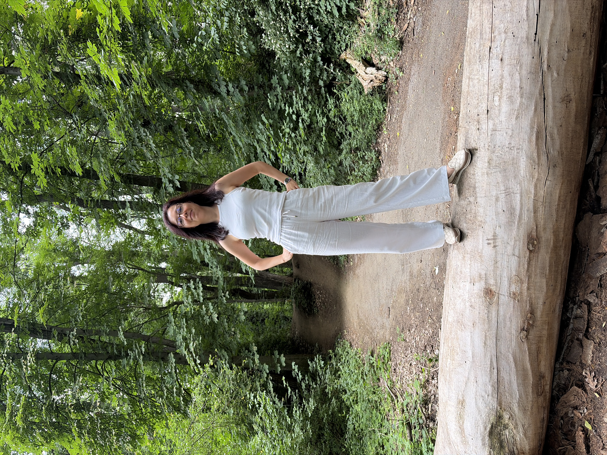 Morning walk through a forested Sofia park with a bird sculpture