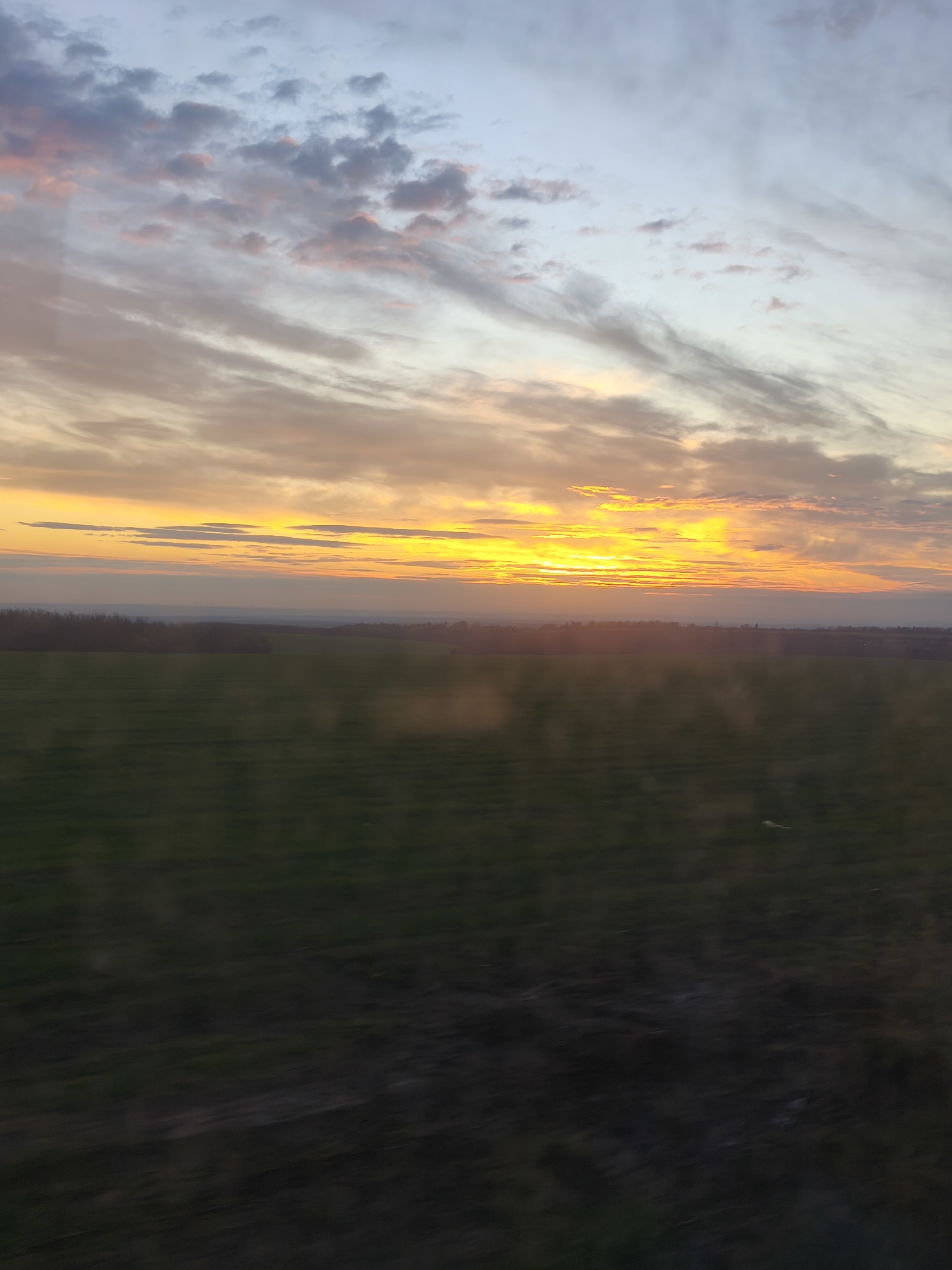 Colorful sunset observed over fields in Zgalevo, Bulgaria