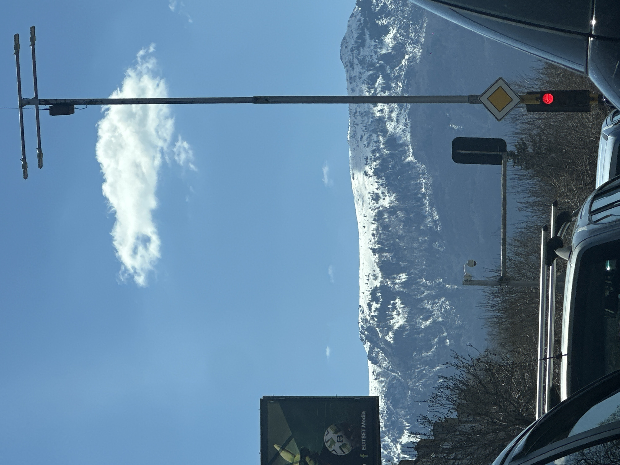 Vehicle passenger captures mountain view in Sofia, Bulgaria