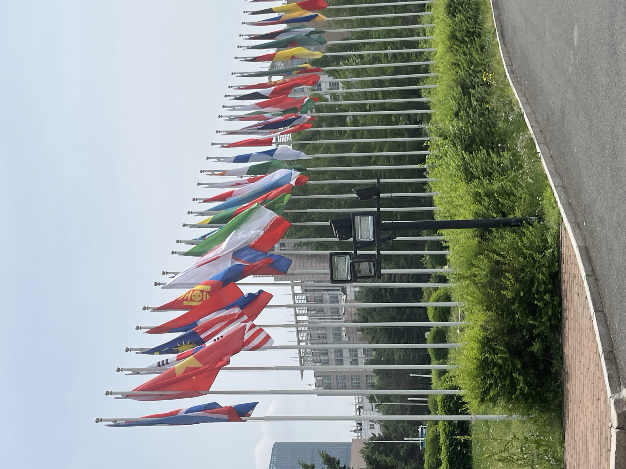 Early morning activity observed near international flags in Changchun