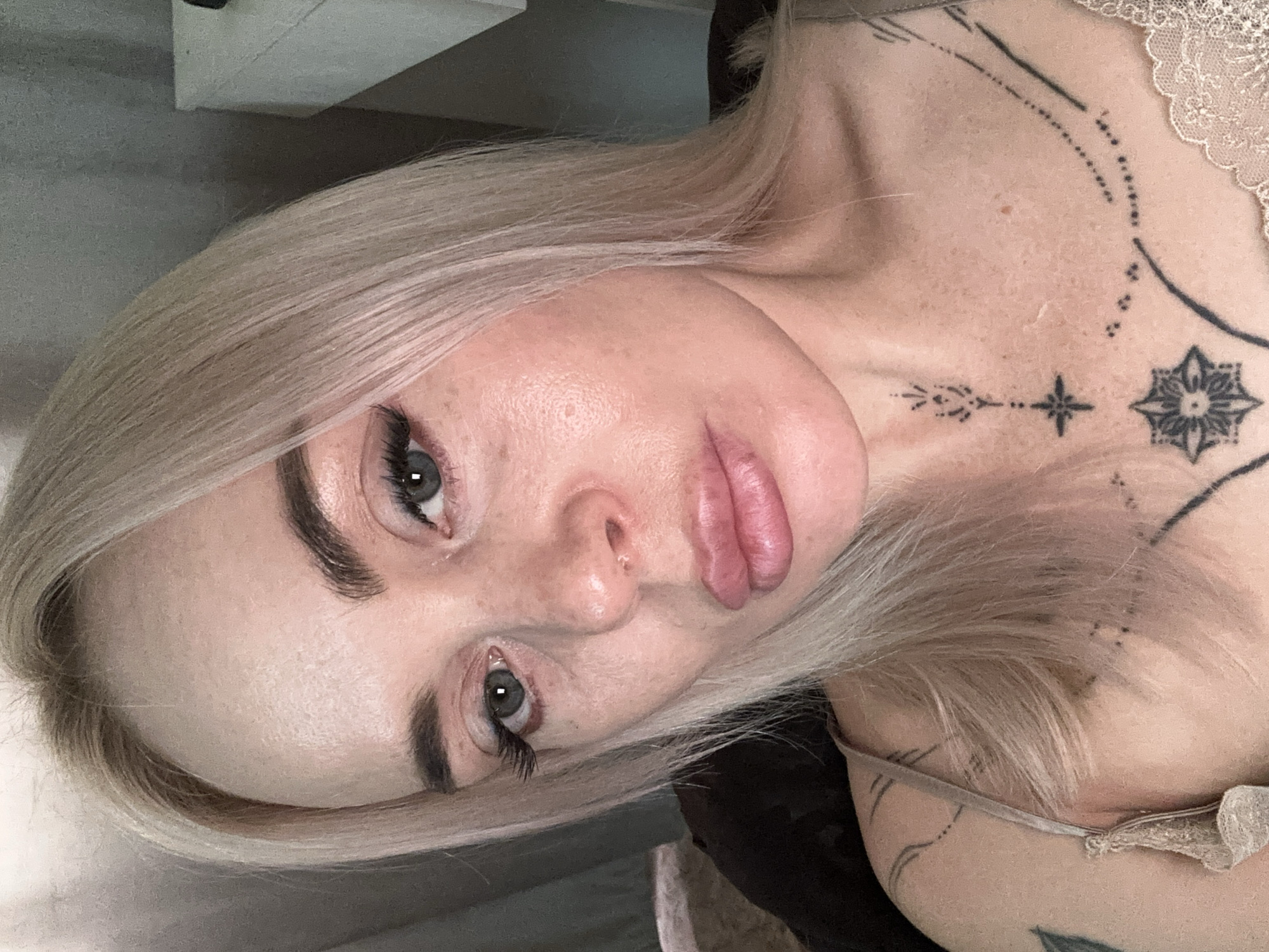 Blonde woman photographed in multiple selfie-style portraits over morning hours