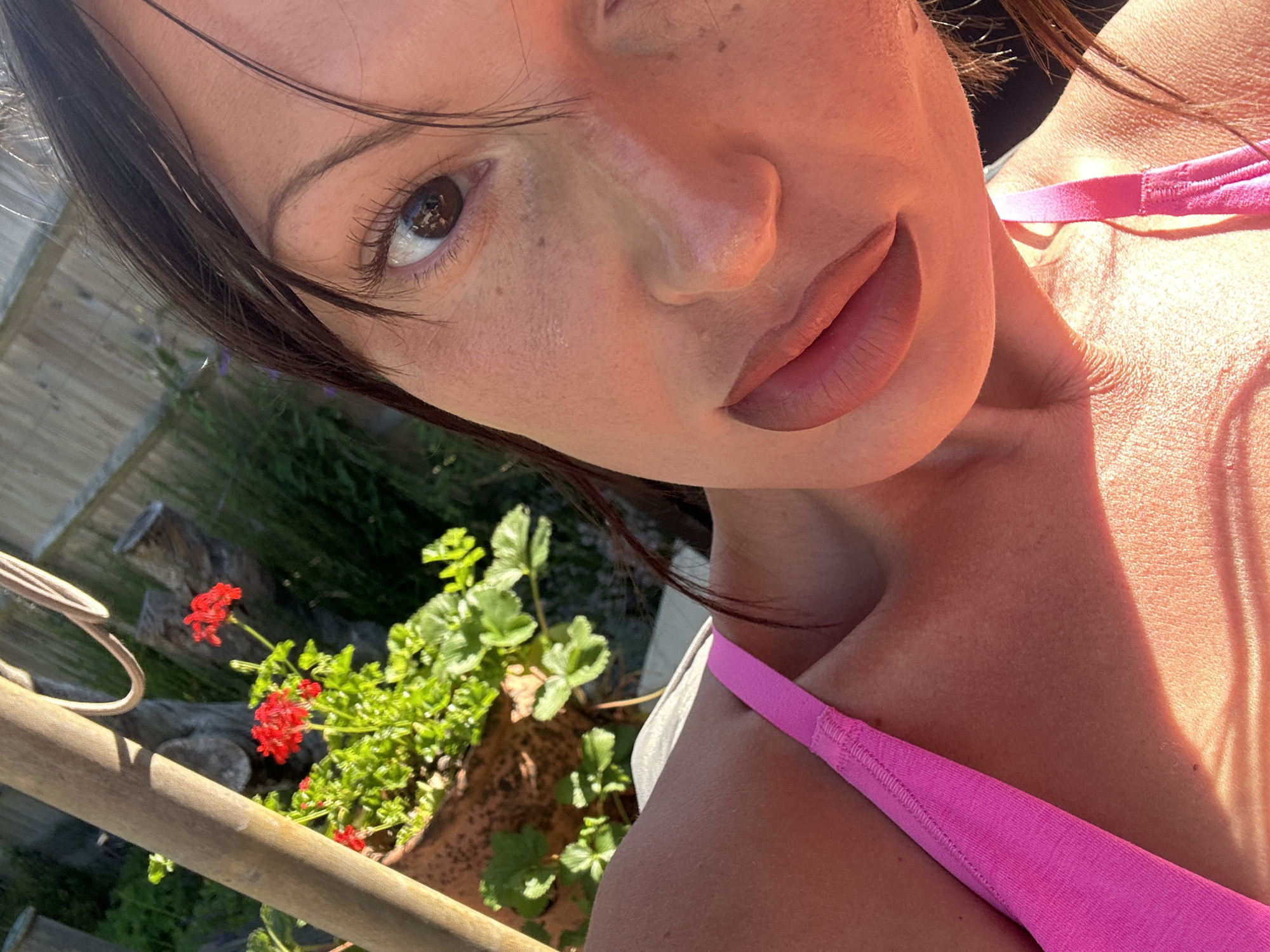 Sunny morning selfie and hand shadow on a Tunbridge Wells patio