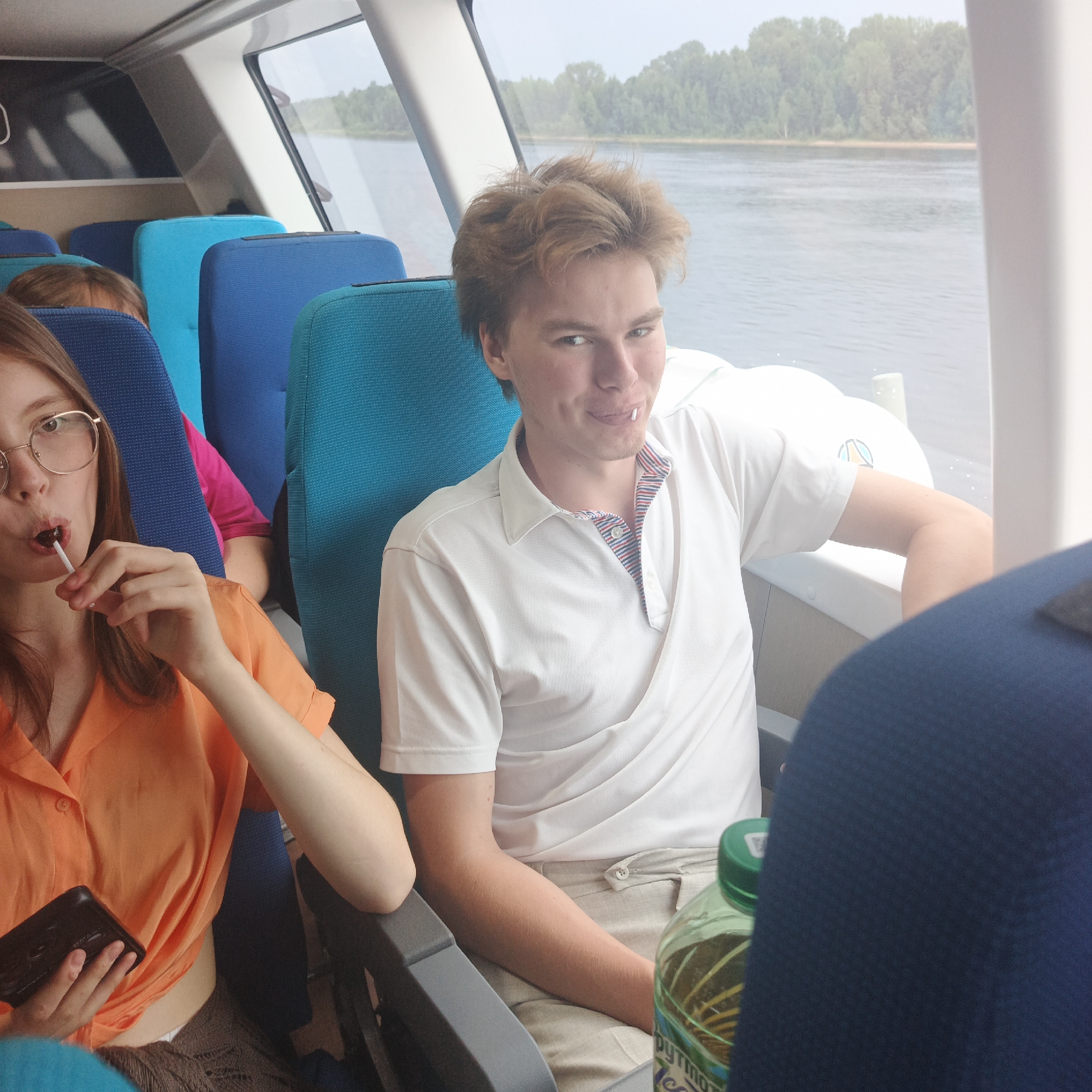 Aboard a ferry or tour boat near Doksha, Russia