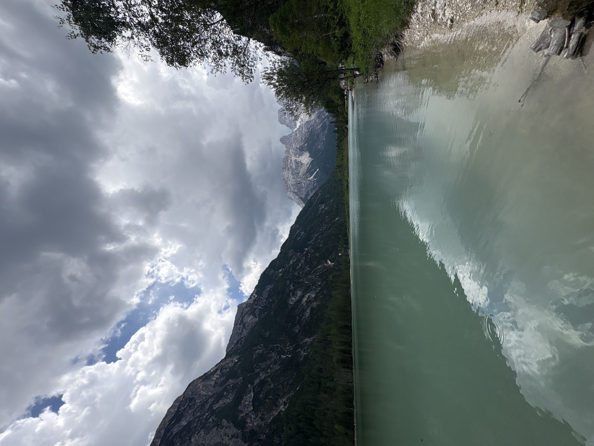 Hanging out at a scenic turquoise mountain lake on a cloudy day