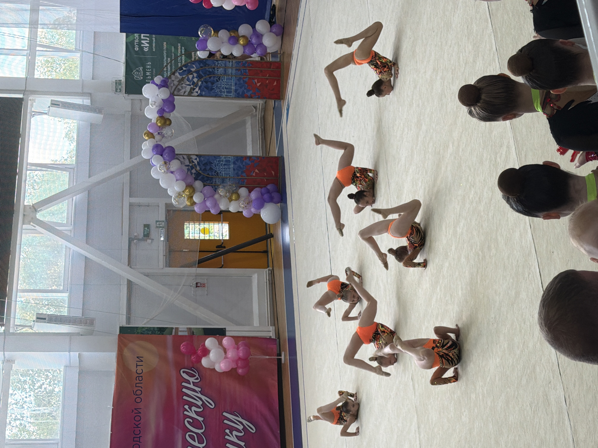 Young gymnasts perform routine in Veliky Novgorod gymnasium
