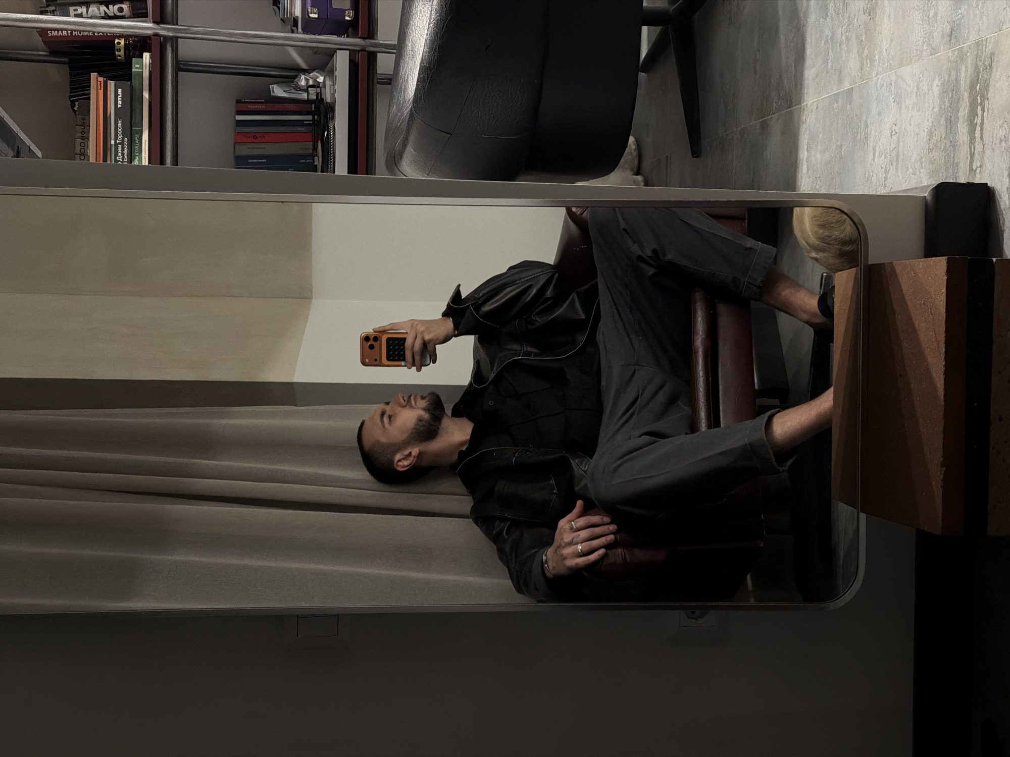 Man takes selfie in chair, Yerevan
