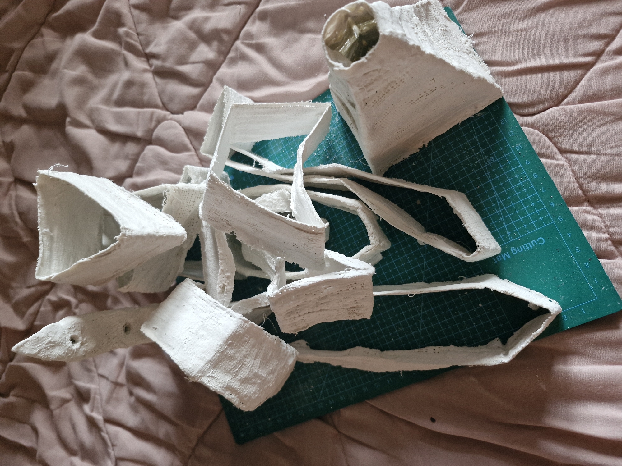 Art project with plaster materials, cardboard structures documented in Sofia
