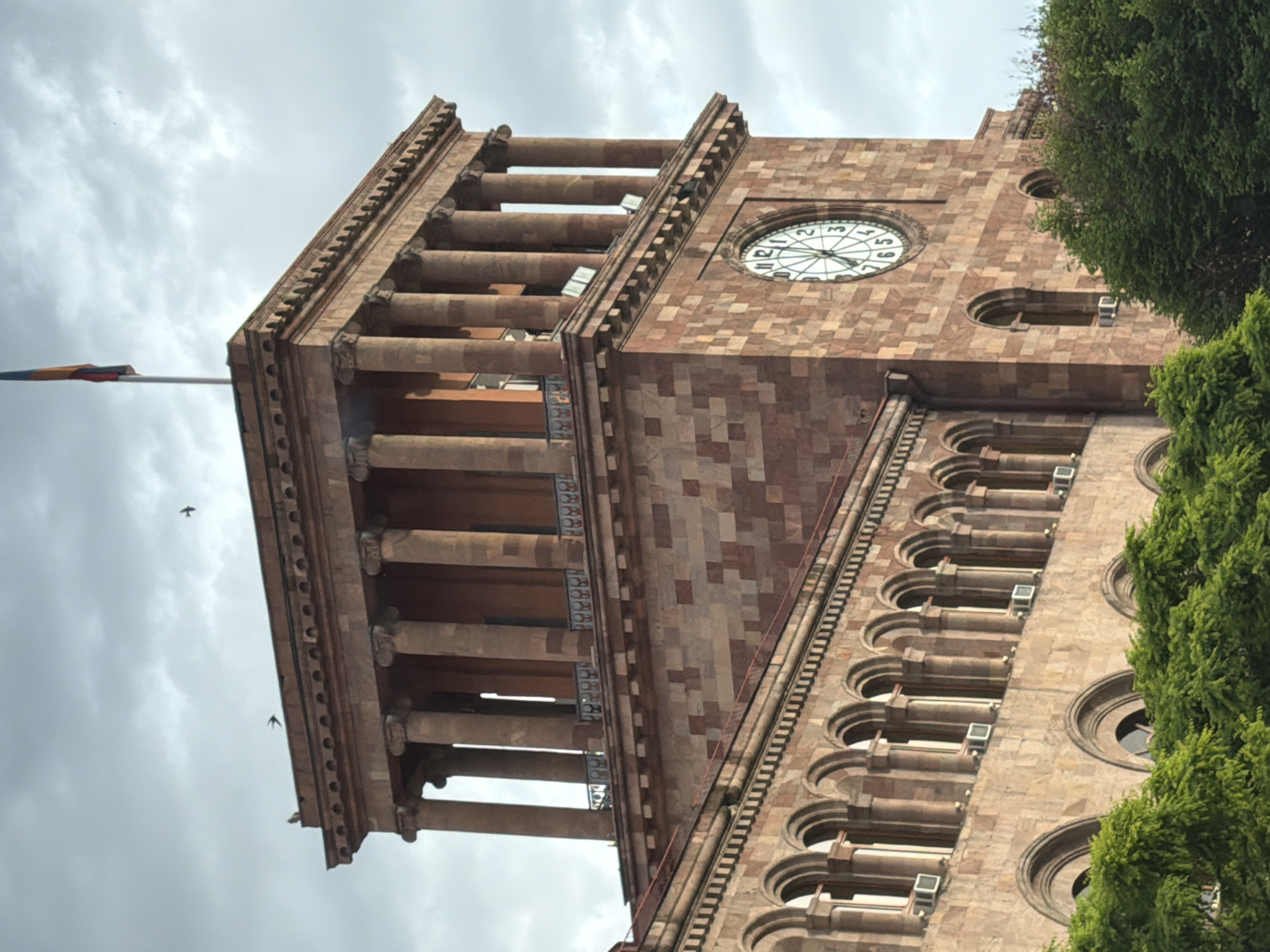 Yerevan City Hall clock tower architecture documented by witness