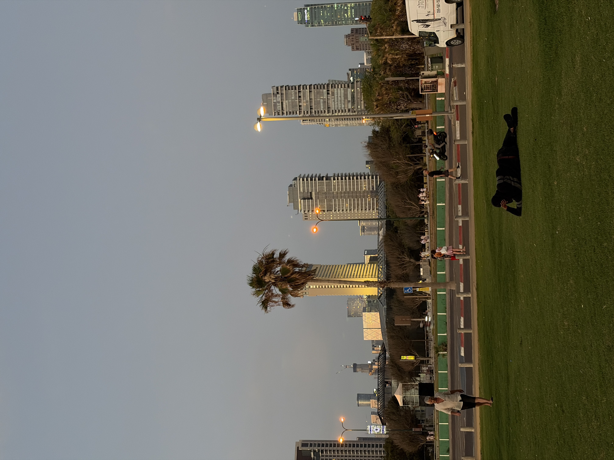 Afternoon gatherings observed in Tel Aviv park during sunset