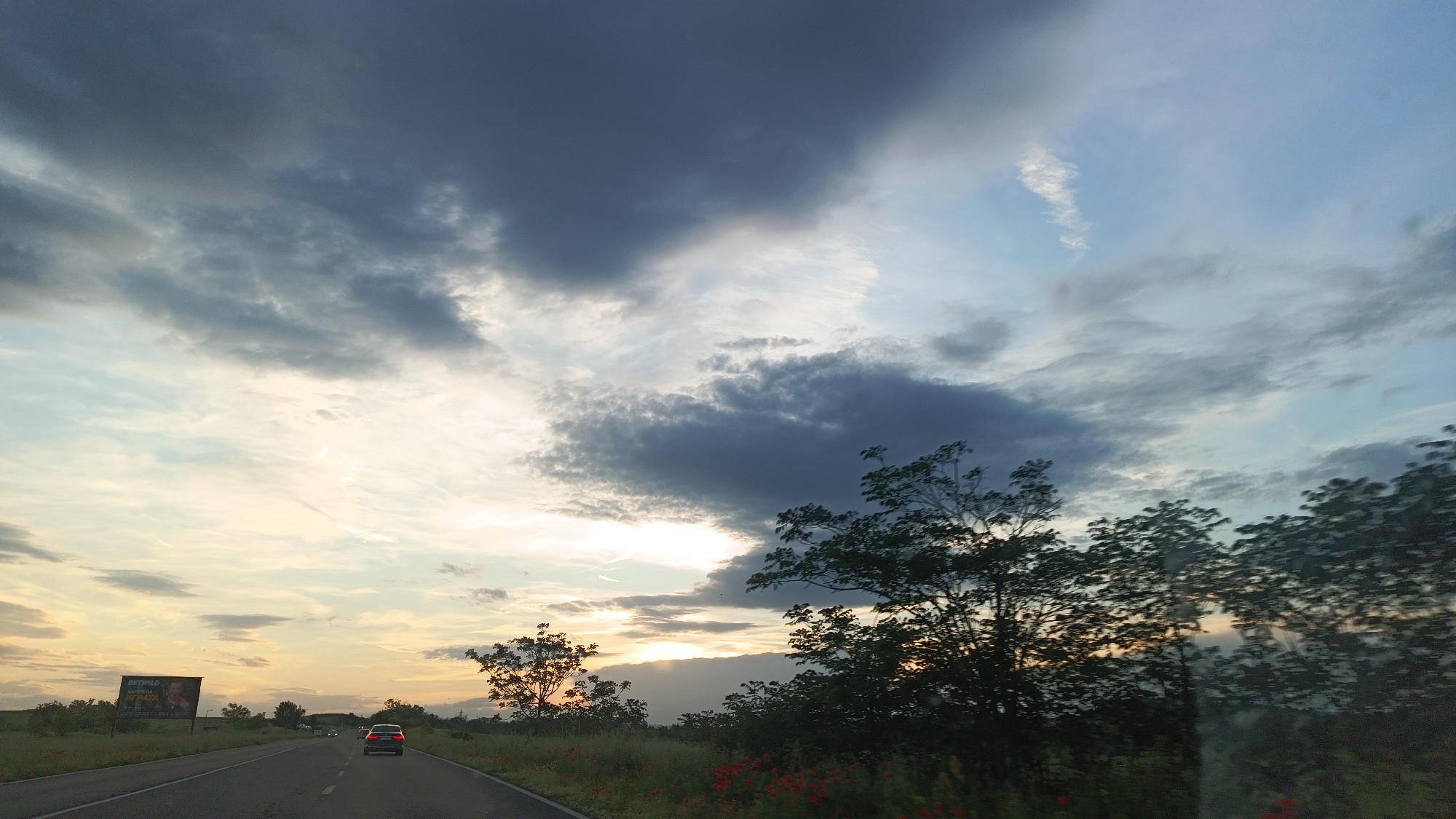 Twilight road scene captured near Burgas, Bulgaria