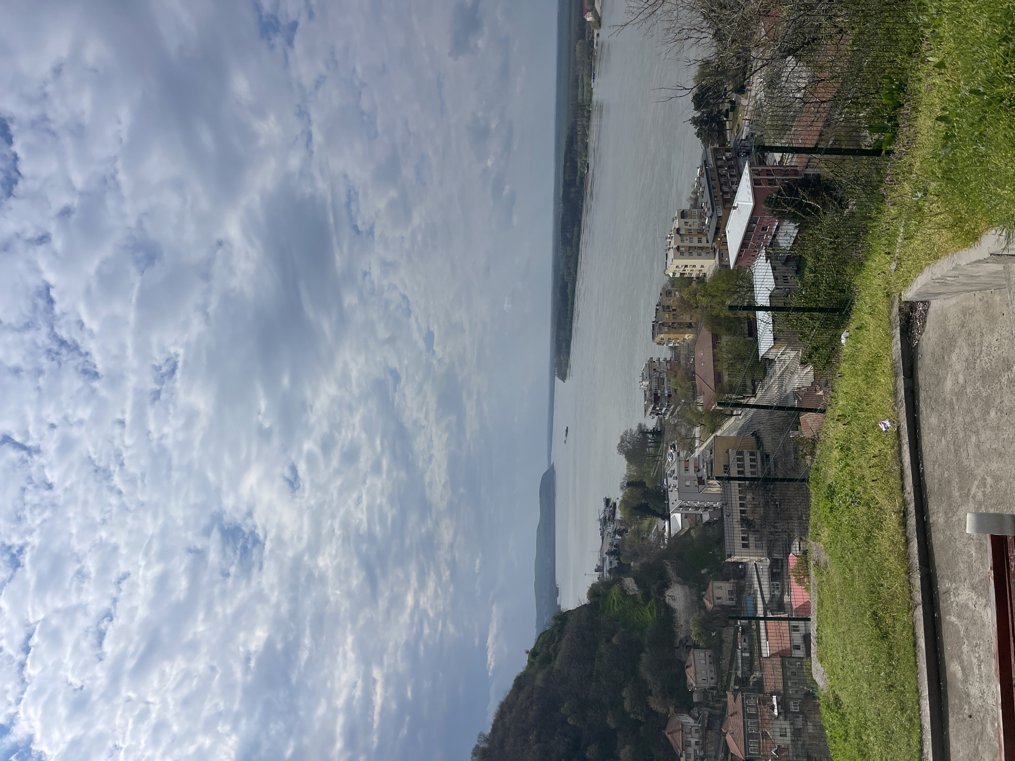 Tourist visits Nikopol with dog, photographs Danube views