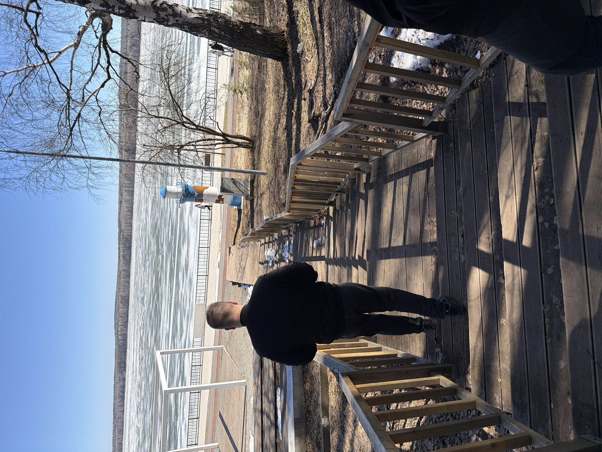 Morning scenes captured in Chaikovsky: riverside boardwalk, cafe selfie