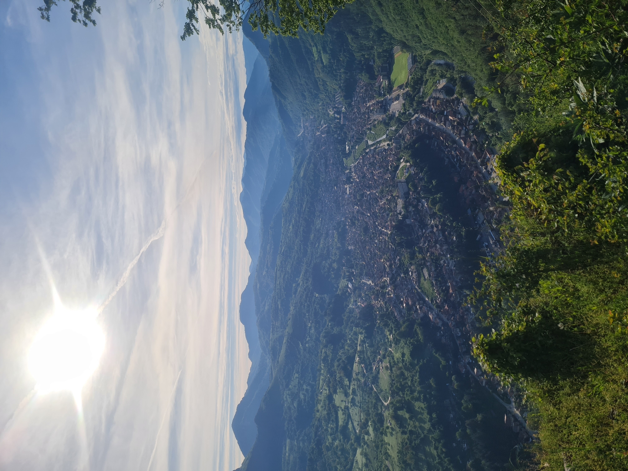 Aerial view captures sunlit Teteven nestled in Bulgarian mountains