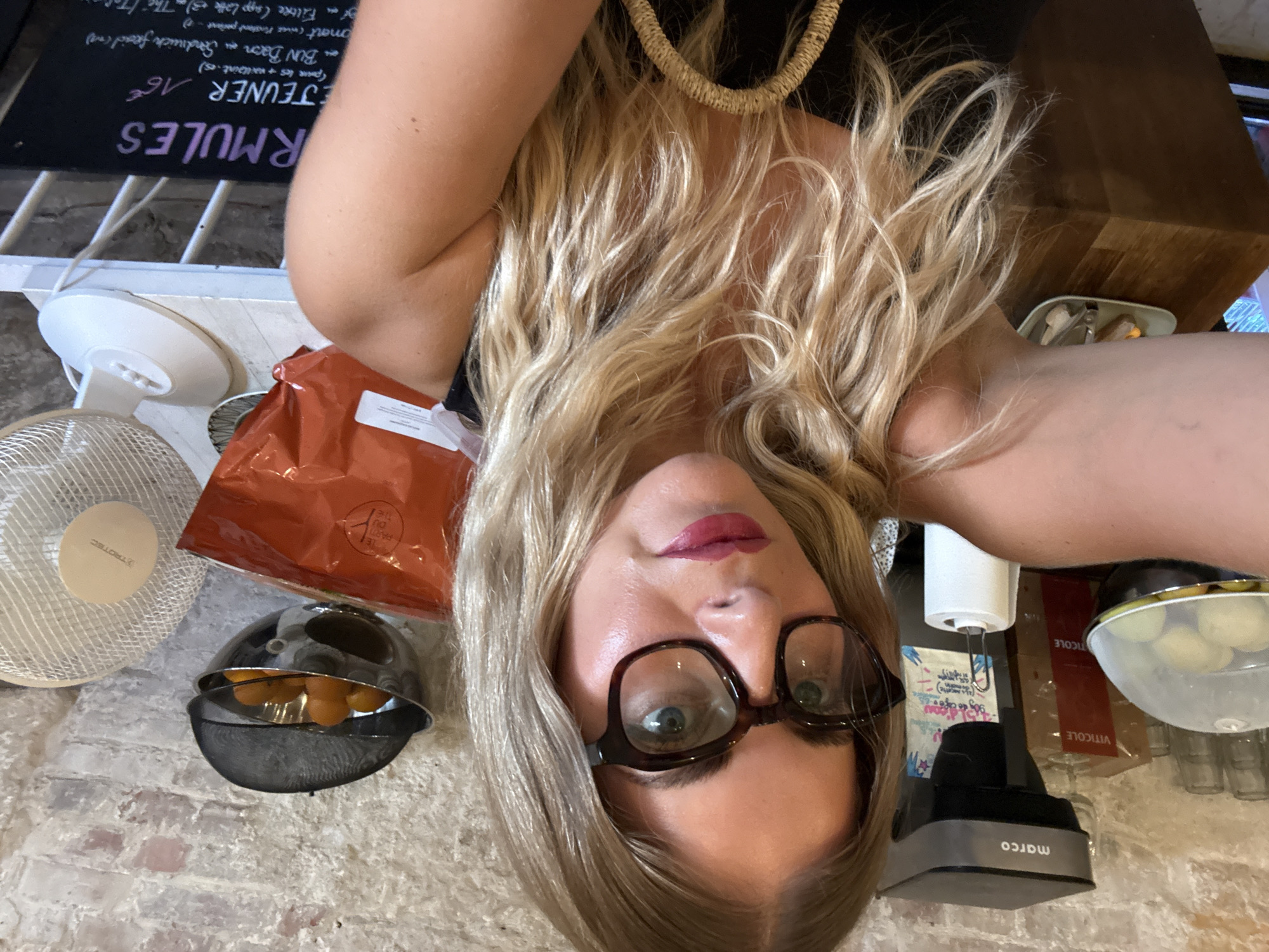 Selfie moment at a cozy Paris café