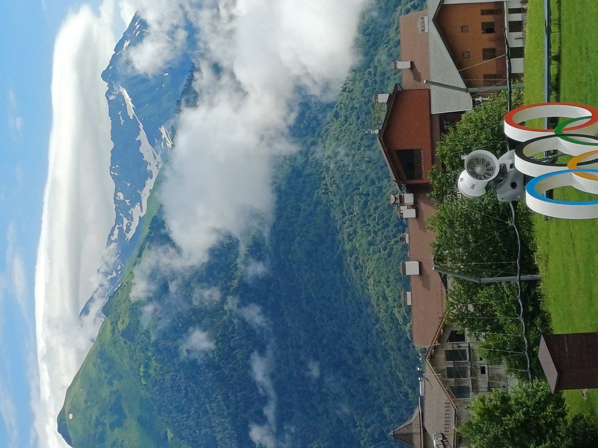 Caucasus mountain resort town on a summer morning
