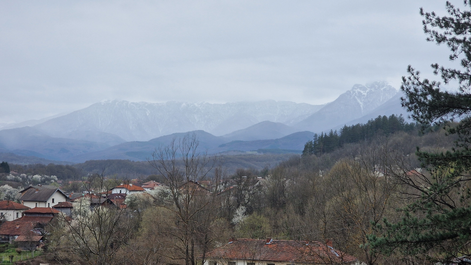 Overcast skies observed over mountain town Apriltsi, Bulgaria