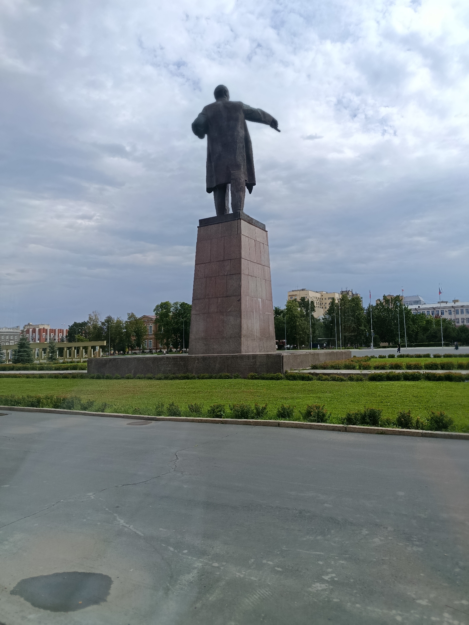 Lenin monument and city center streets in Saratov, Russia