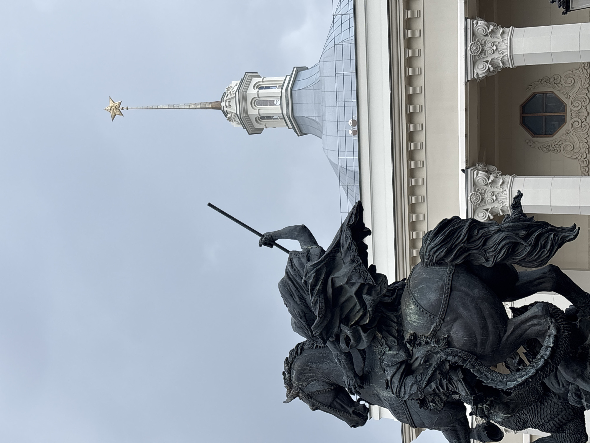 Moscow railway station area and surrounding streets on a rainy morning