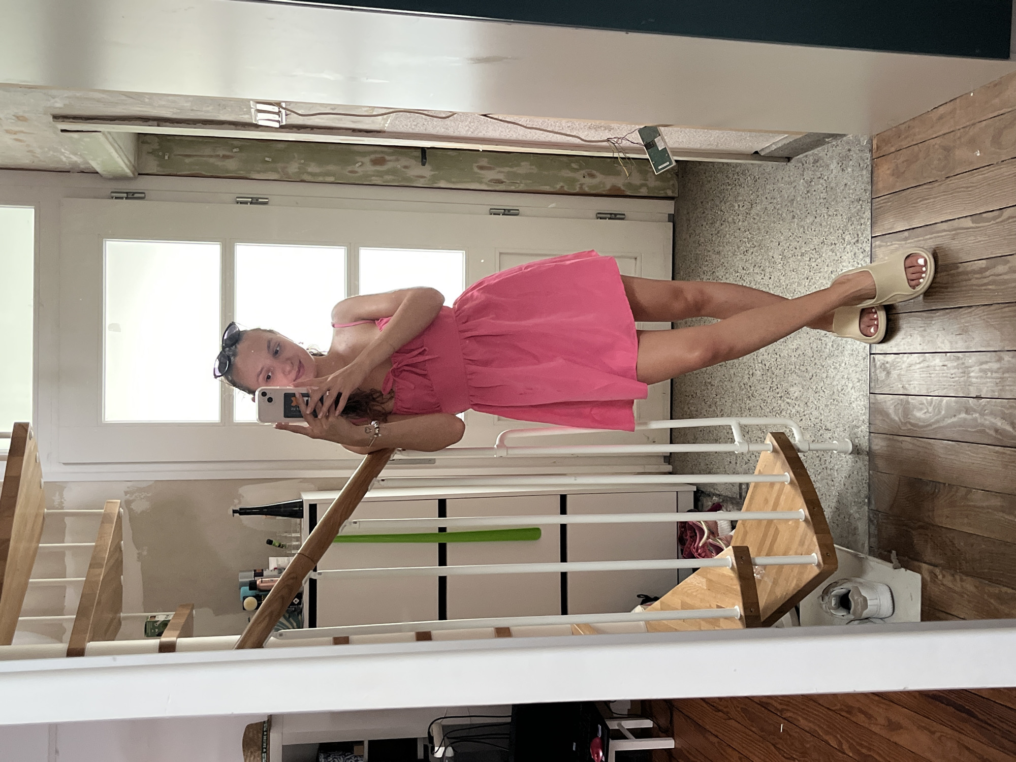 Getting ready in Saarbrücken, pink dress, multiple mirror checks