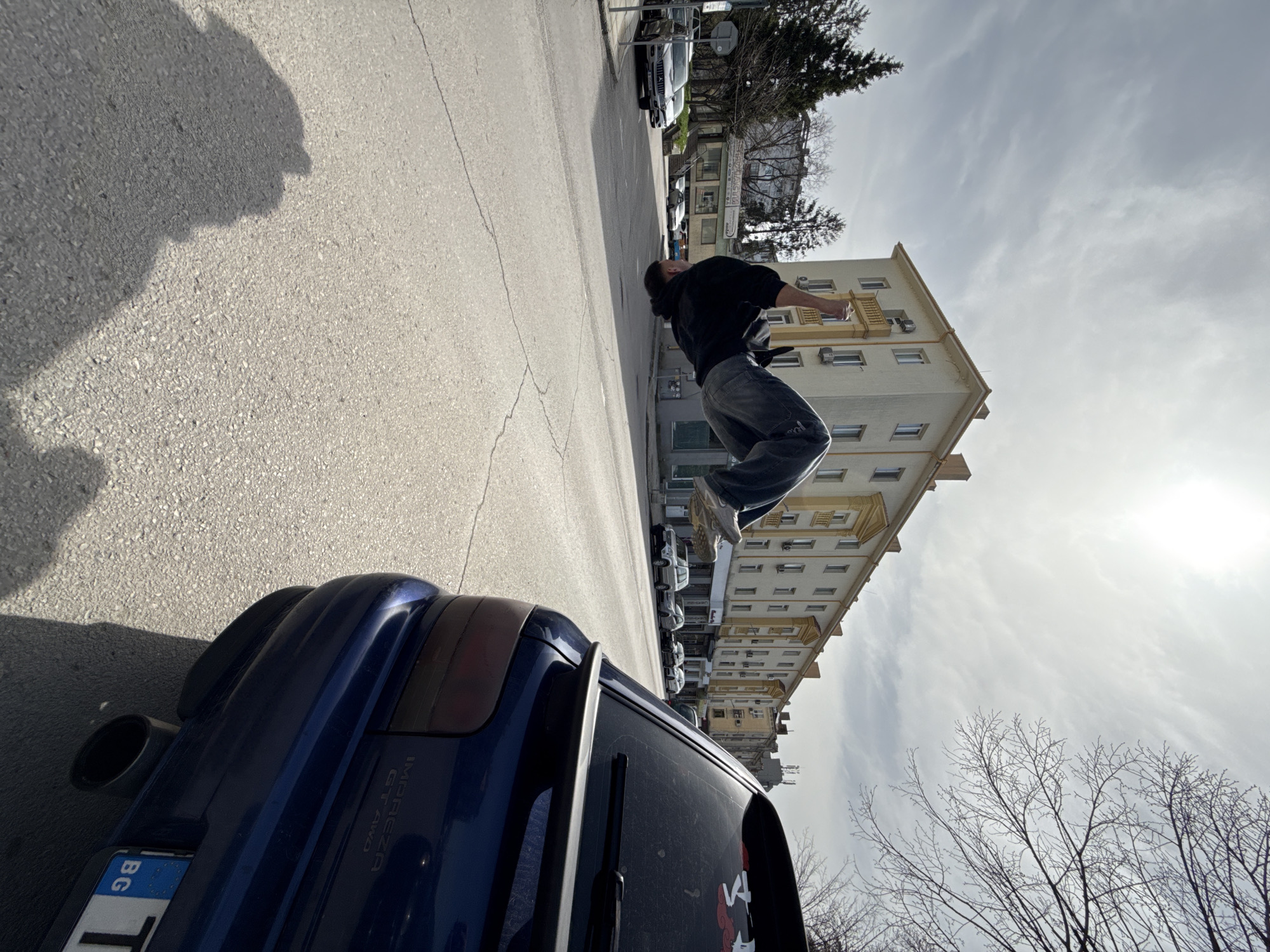 Man performs street acrobatics in downtown Shumen
