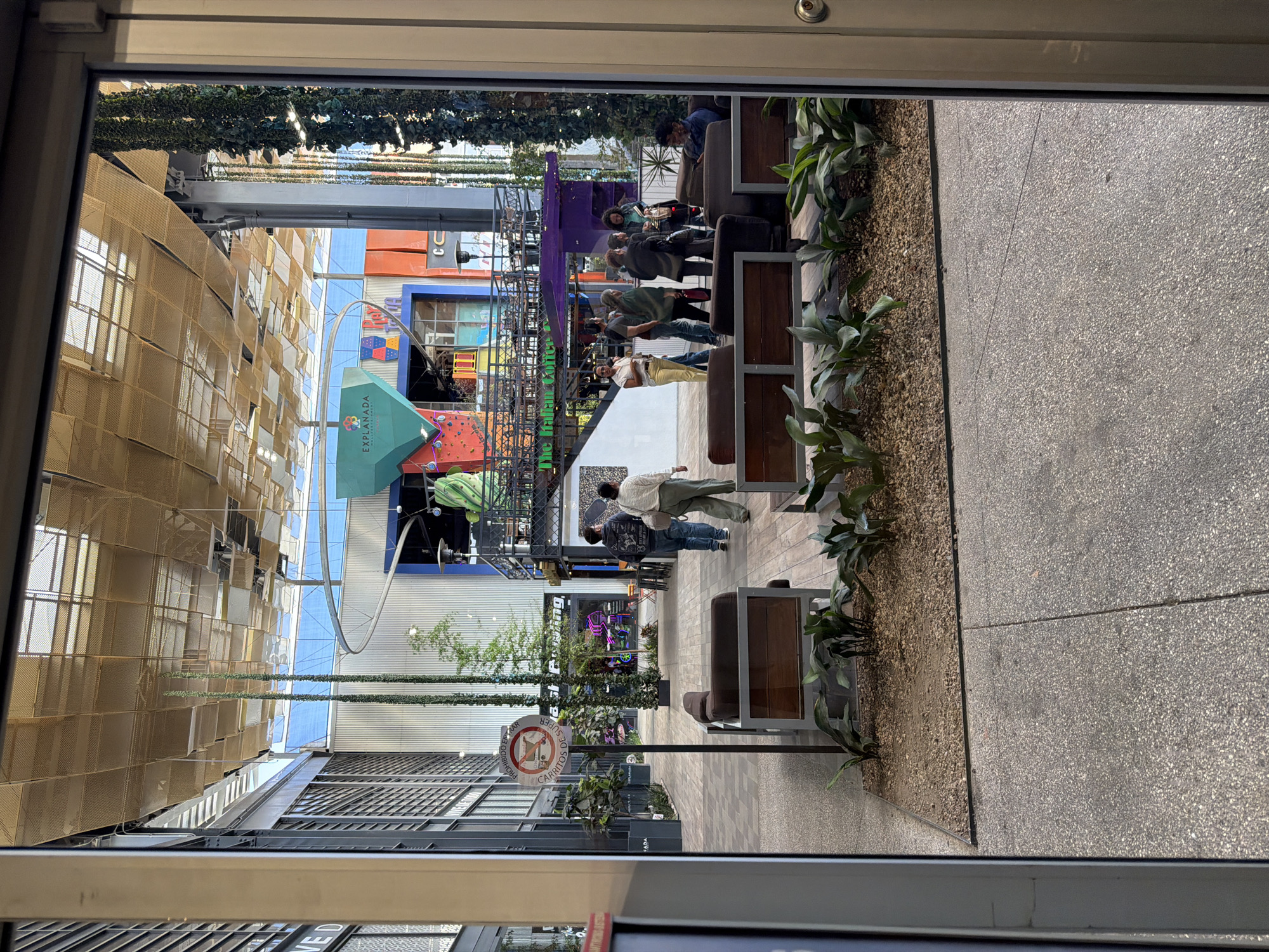 View through glass window at commercial area in Cholula