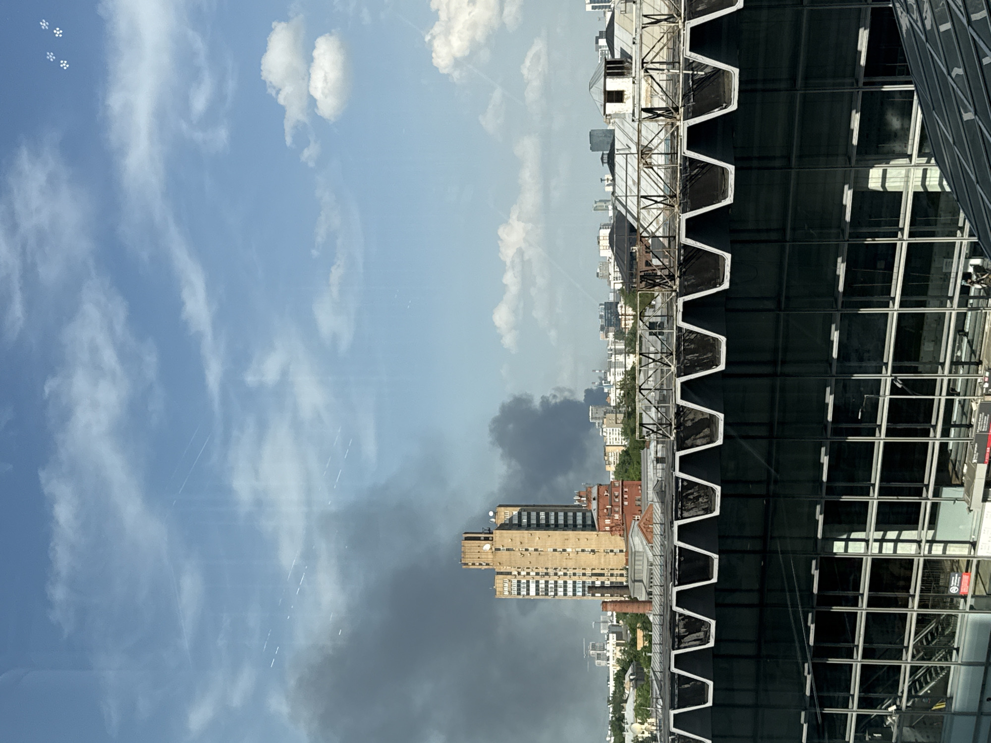Moscow skyline observed under partly cloudy skies