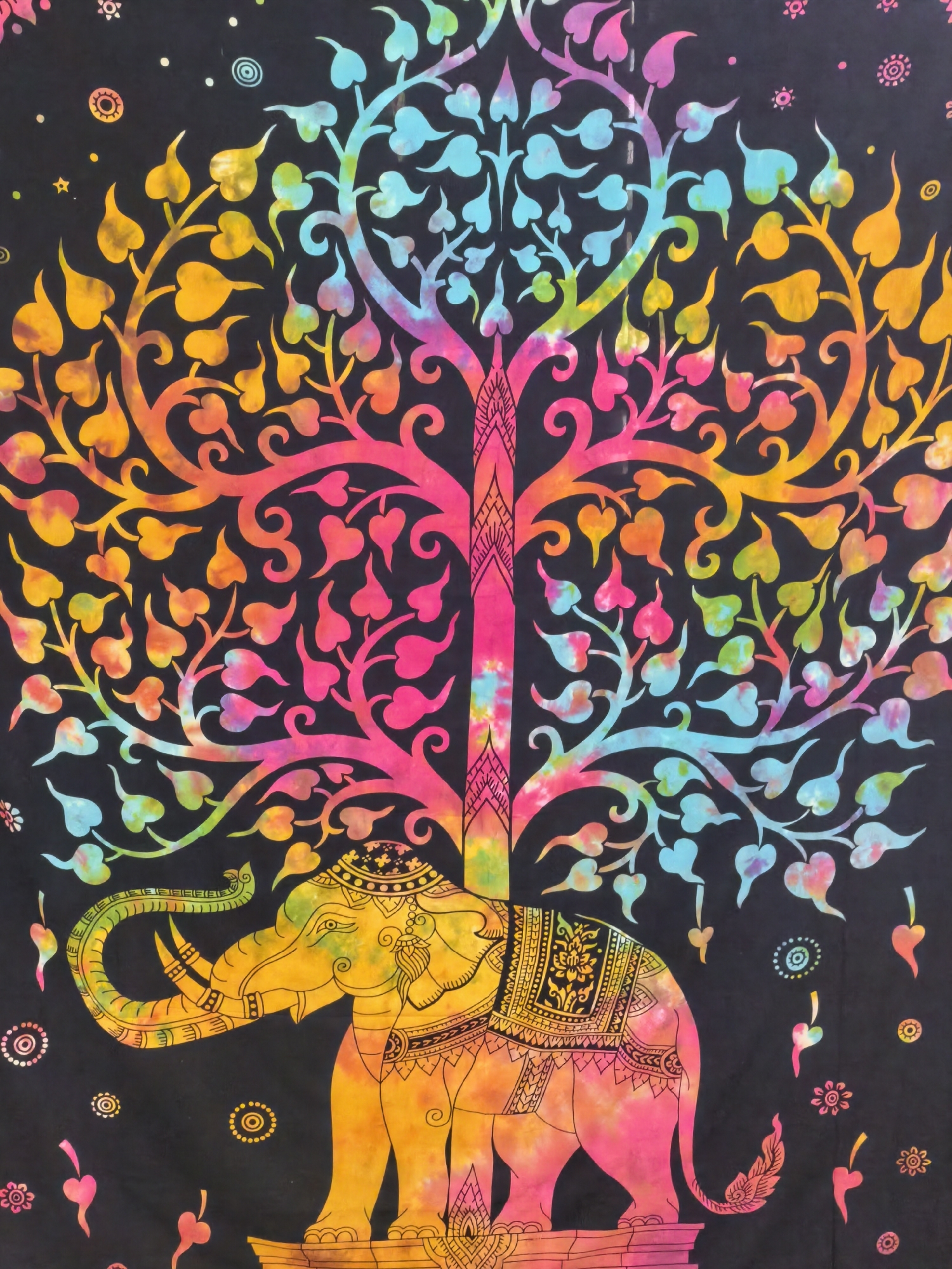 Elephant tapestry and subway car interior documented by witness