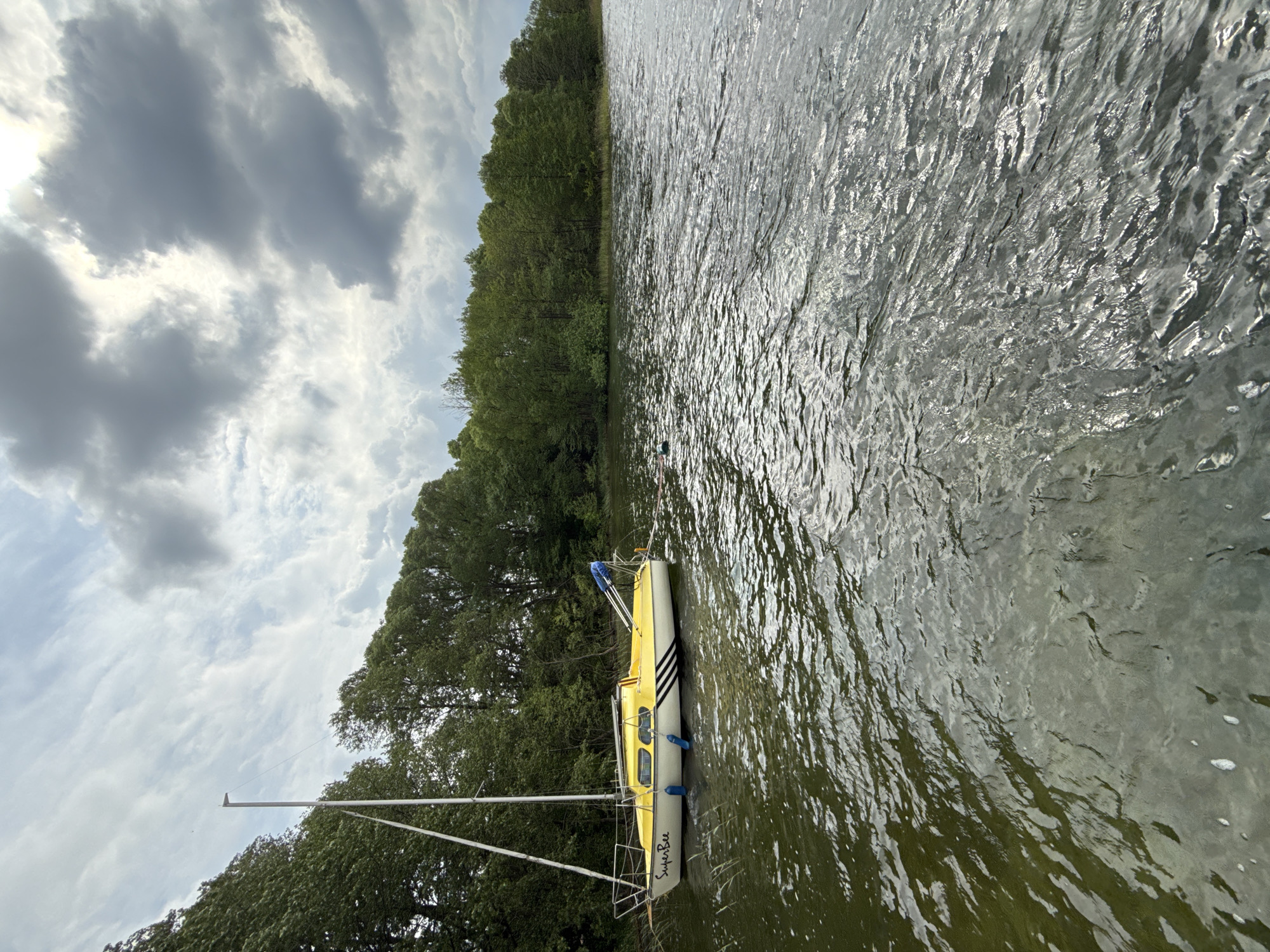 Lakeside leisure documented in Kownatki, Poland during overcast afternoon