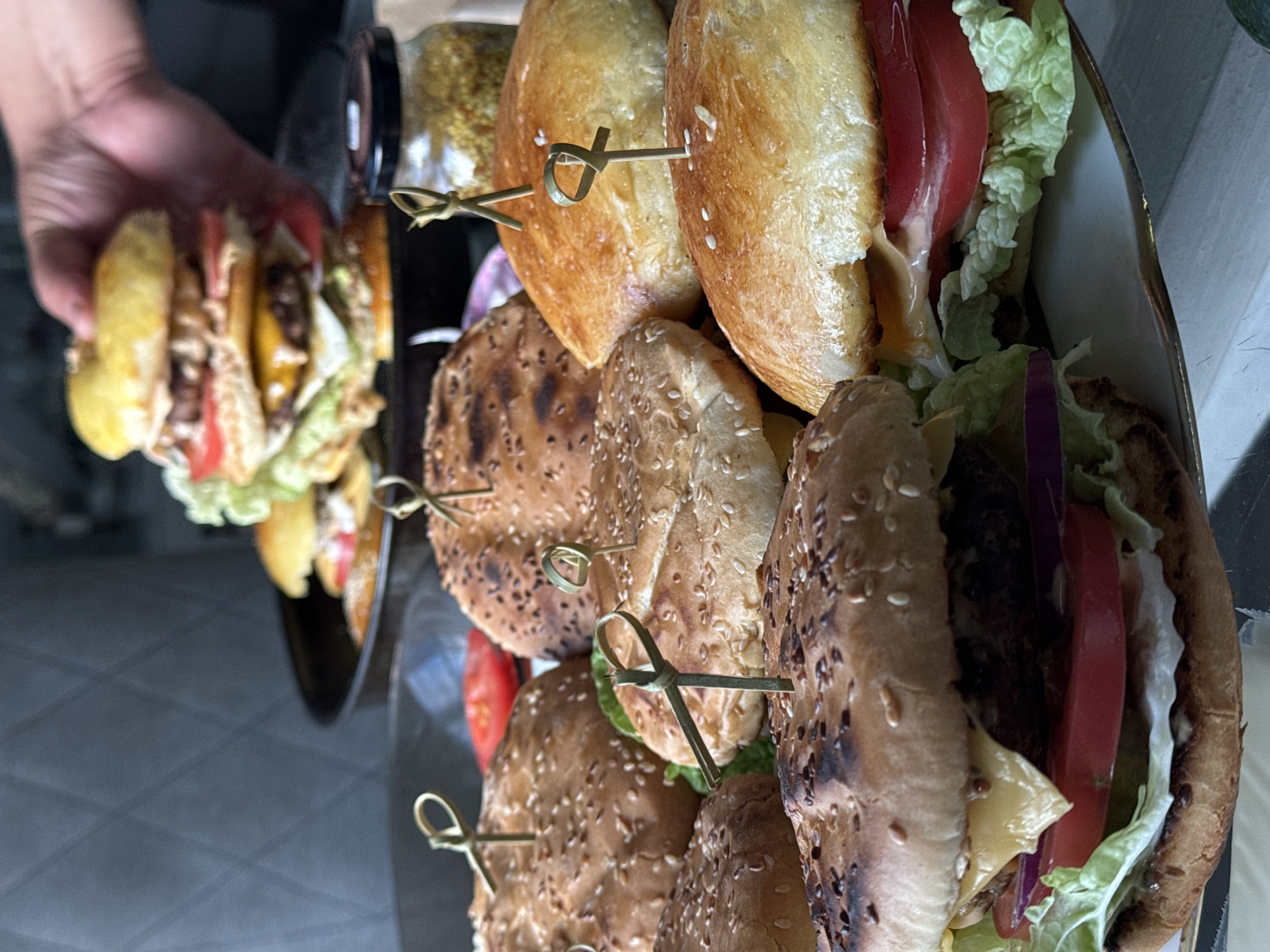 Burger spread shot from multiple angles in Ponazyryevo