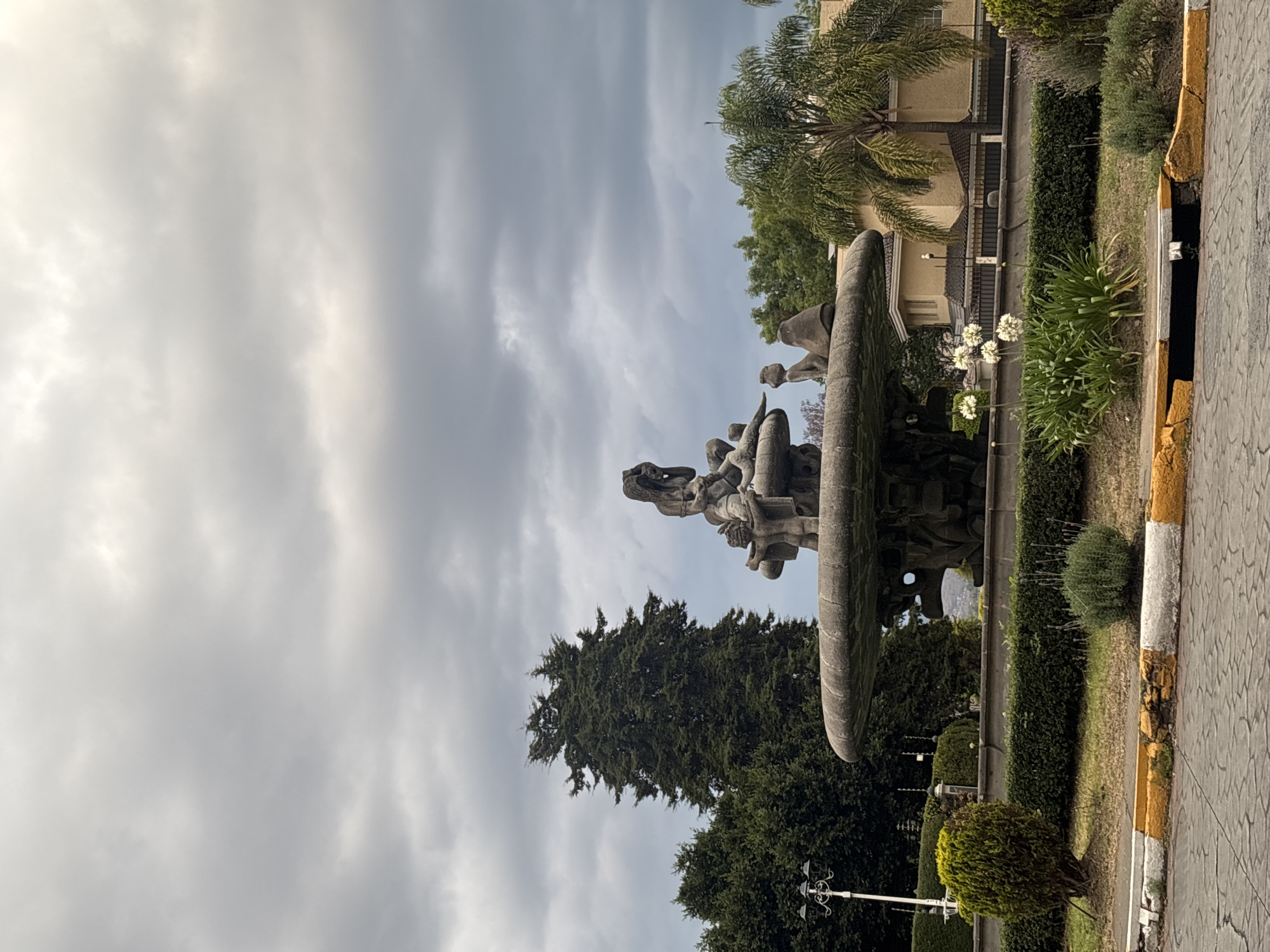 Stone fountain with sculptures documented in Huixquilucan de Degollado