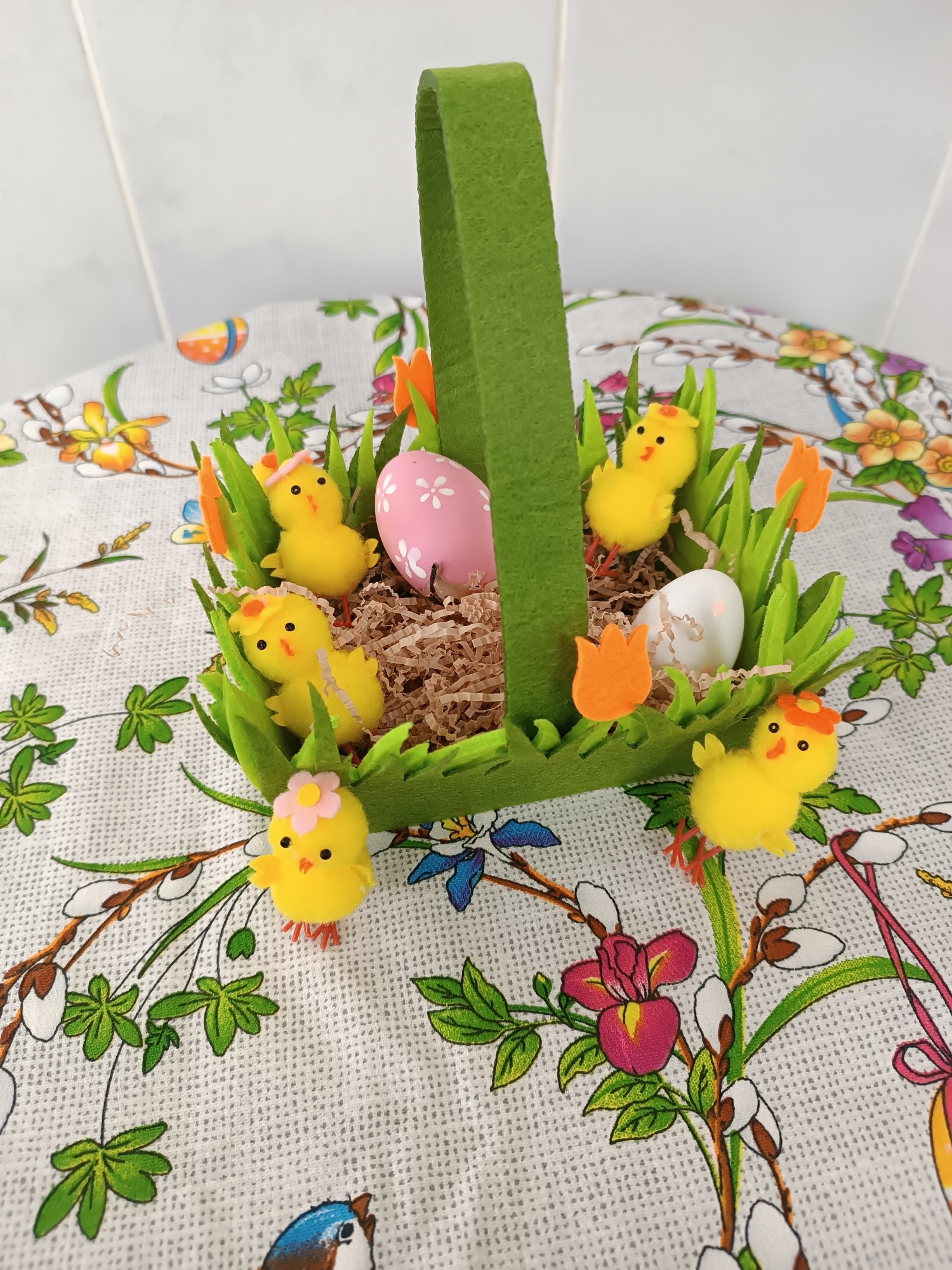 Green felt Easter basket with decorations spotted April 8