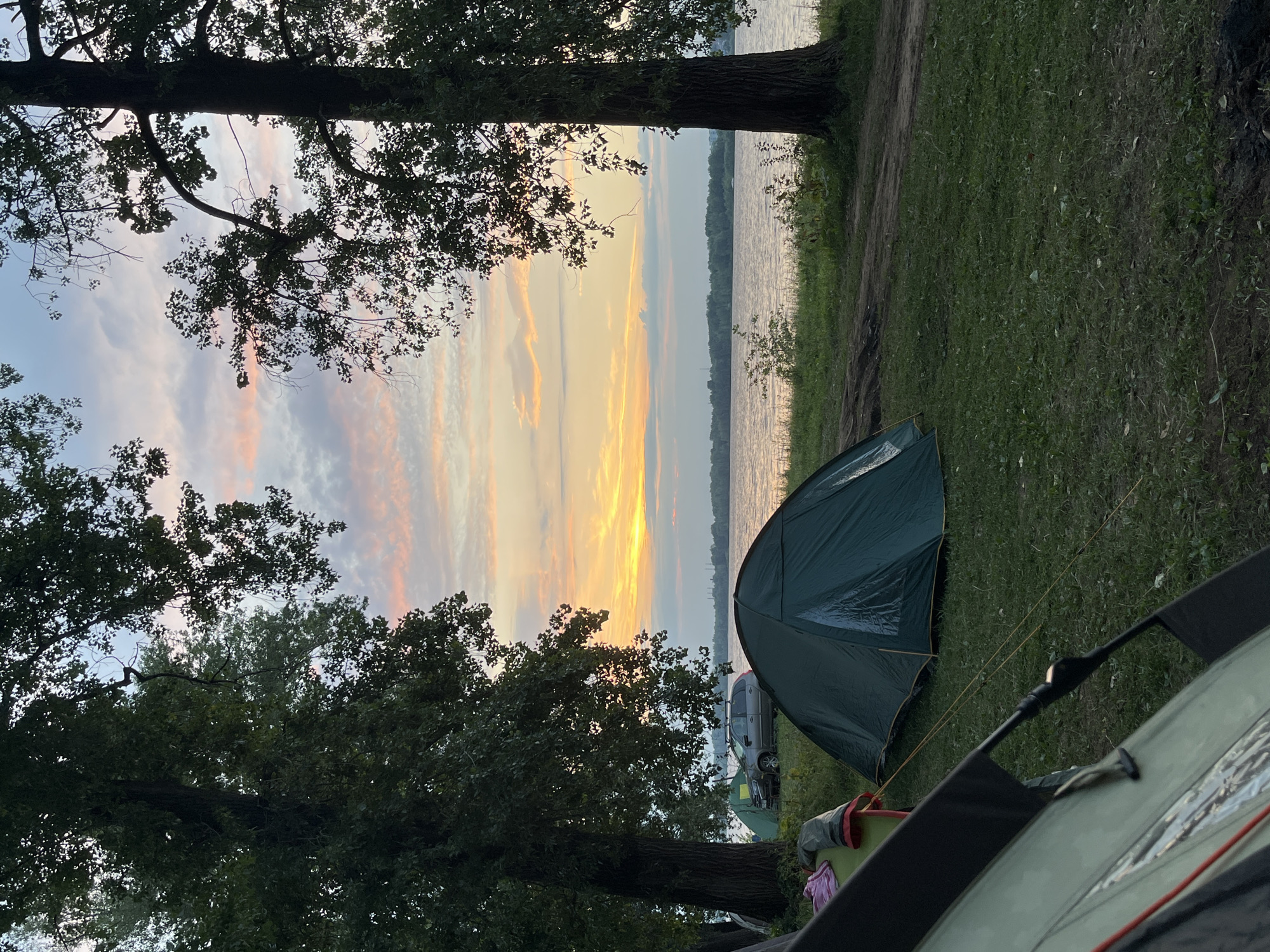 Riverside camp on the Volga at sunset, Noviy, Russia