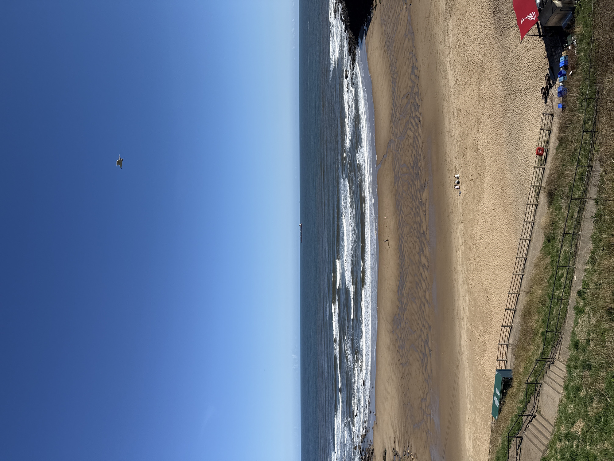 Clear day coastal scene captured at North Tyneside beach