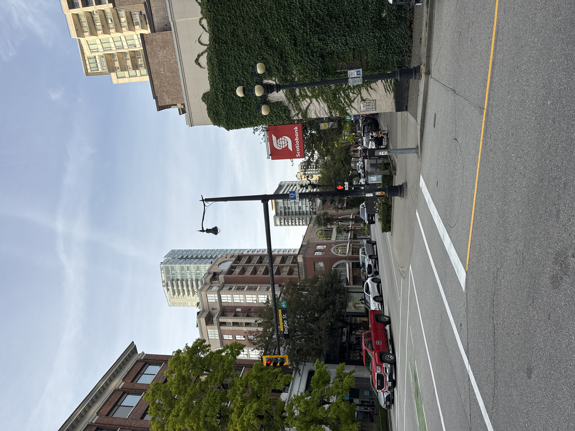 Overcast street scene at a New Westminster urban intersection